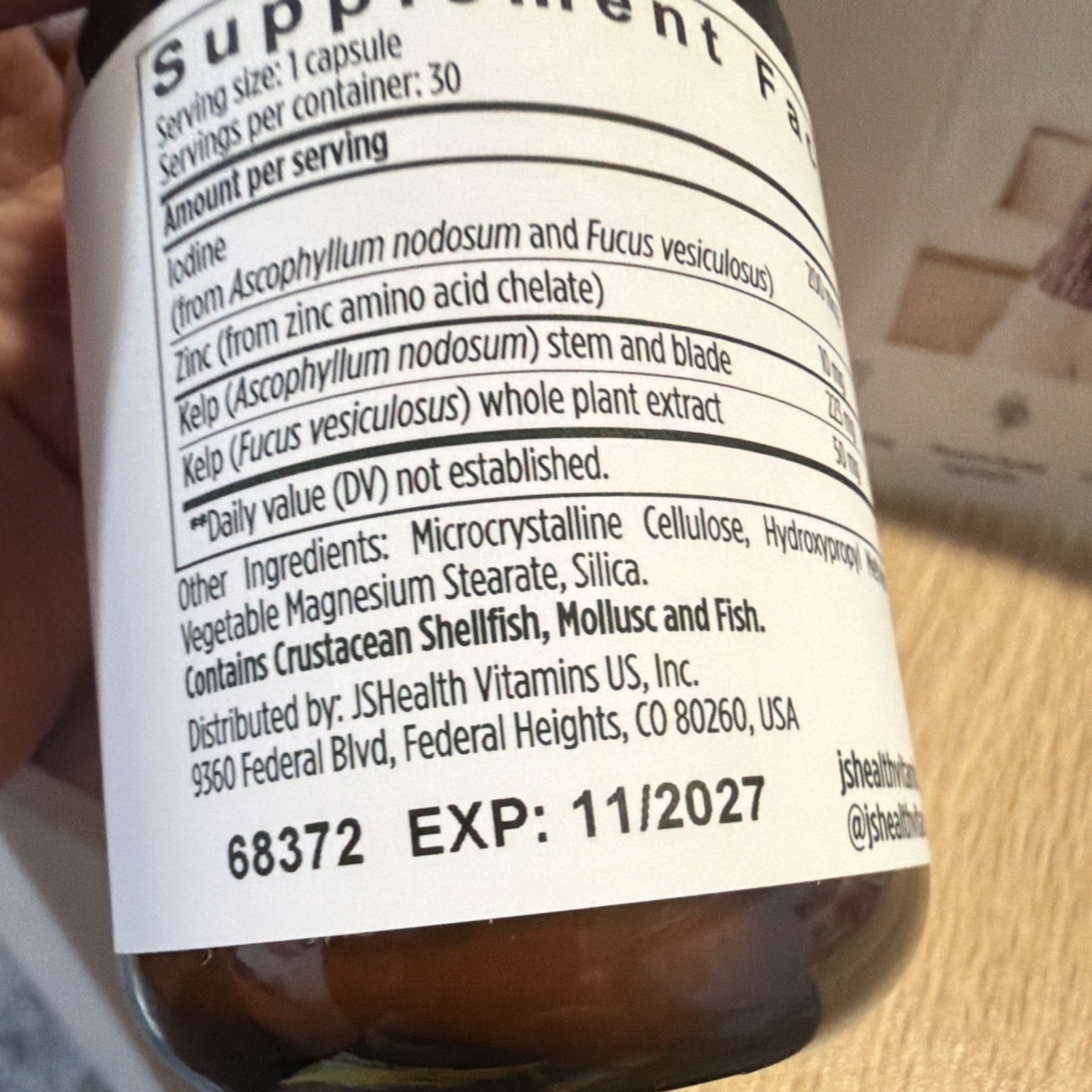 JSHealth Hair + Energy Dietary Supplement 200mcg 30 Capsules Exp 11/2027