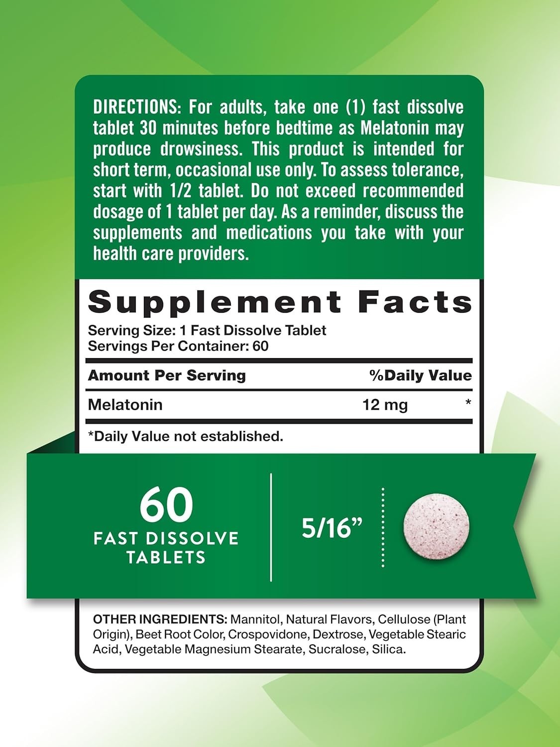 Nature’s Truth Sleep Melatonin 12mg Fast Dissolve Tablet 60ct, Exp 04/27