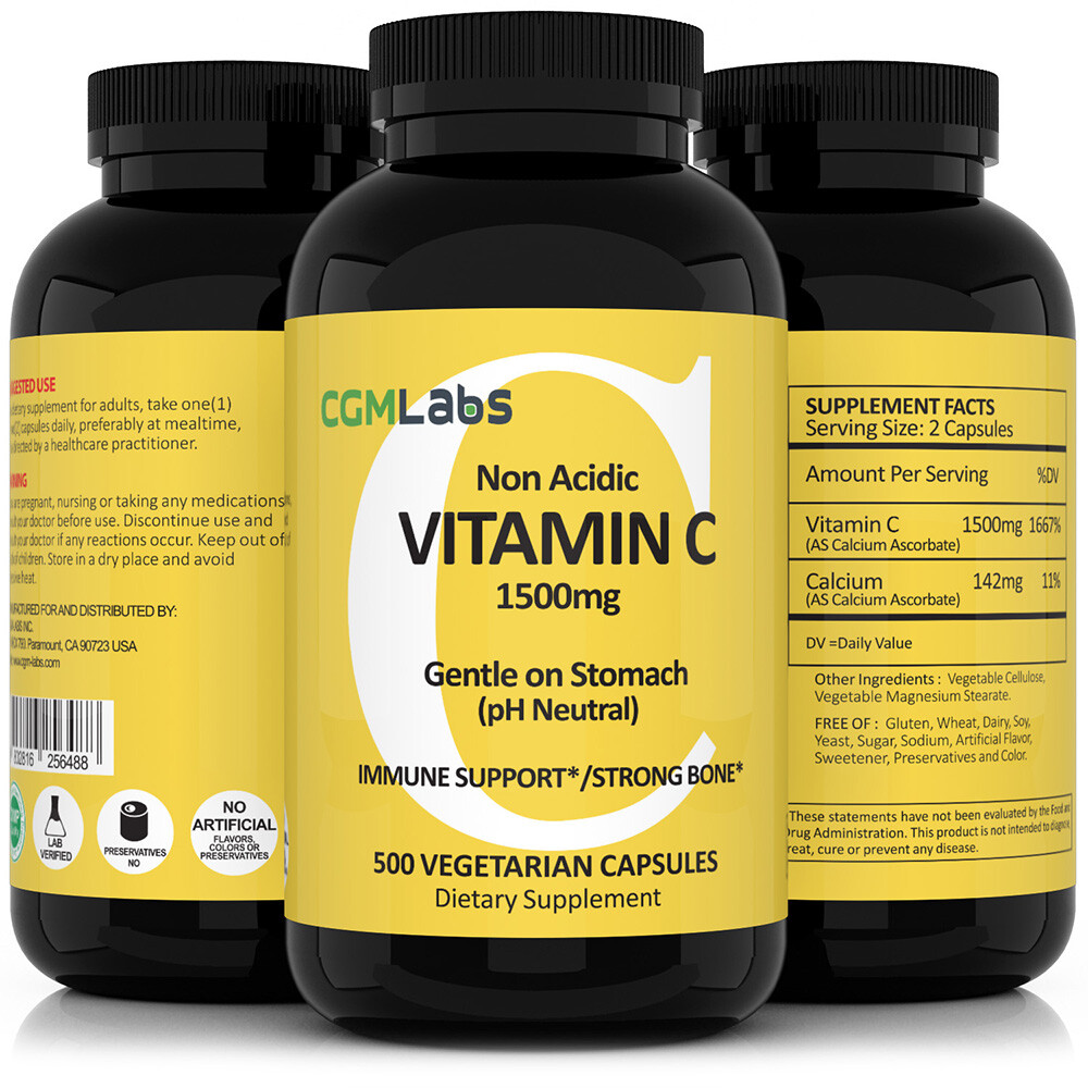 CGM Labs -MEGA Size Vitamin C 1500mg – Non Acidic, PH Neutral, Gentle on Stomach