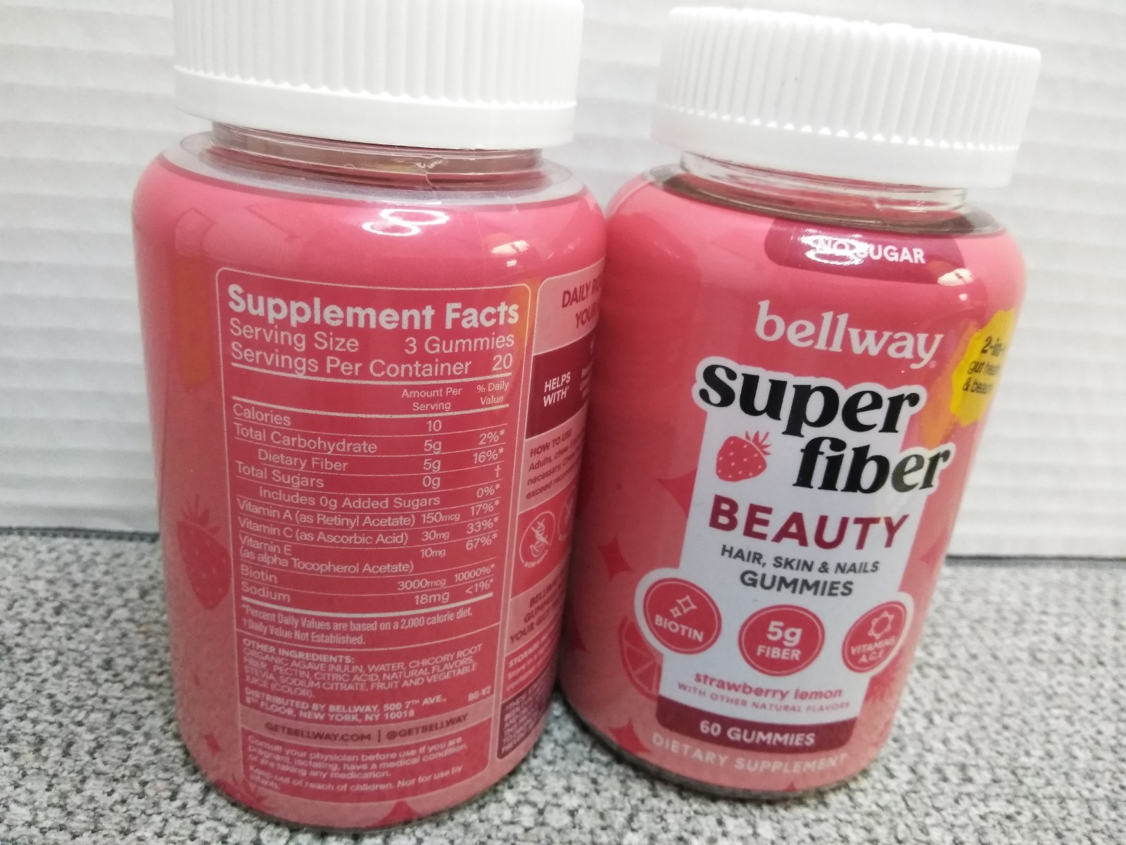 Bellway STRAWBERRY LEMON Super Fiber Gummies 60-EA (2PK BUNDLE)