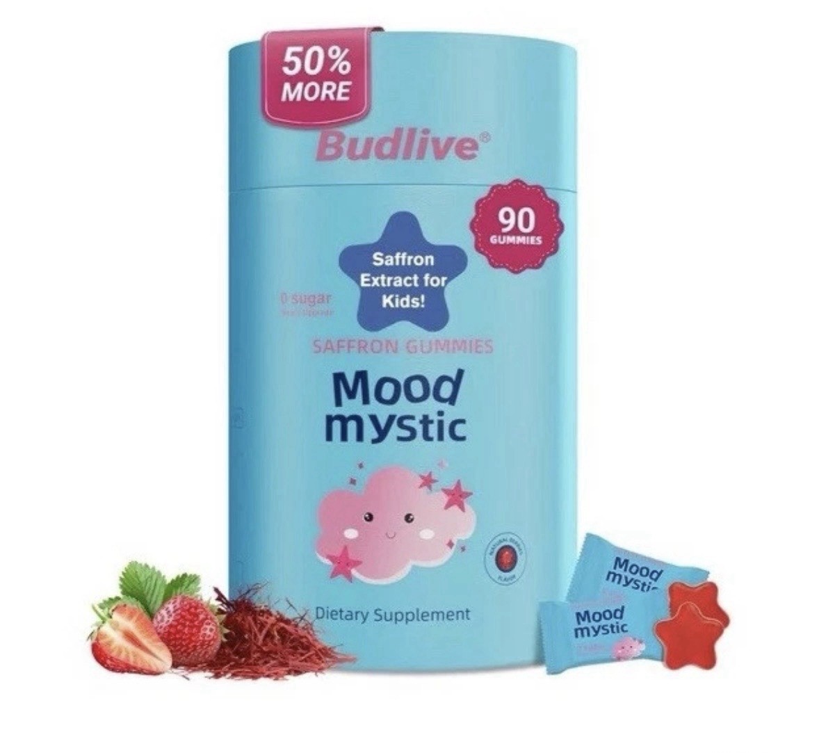 BudLive Mood Support Sugar-Free Saffron & GABA Gummies Kids Strawberry 90 Count