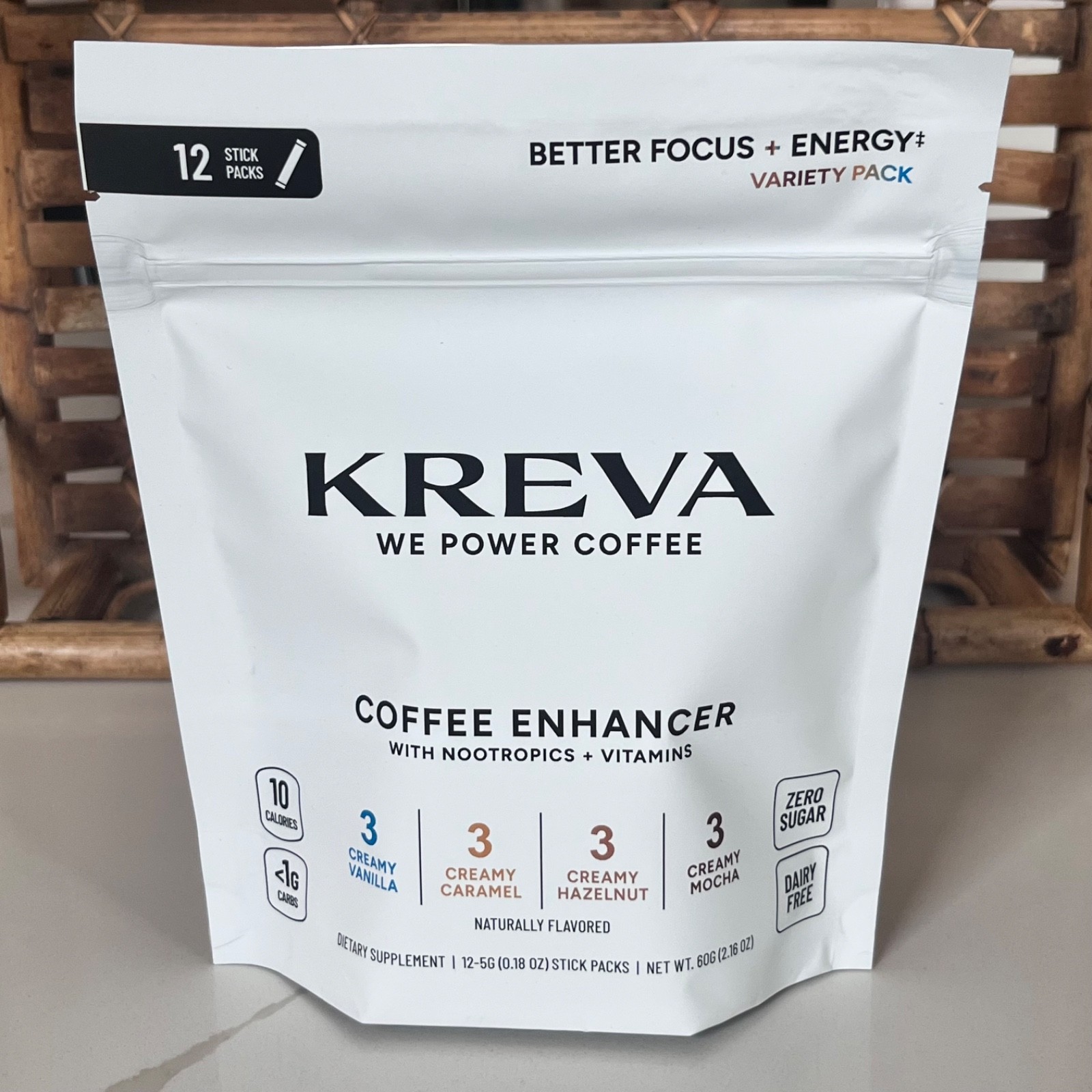 Kreva Coffee Enhancer with Nootropics & Vitamins Variety Pack Focus Energy 12pk
