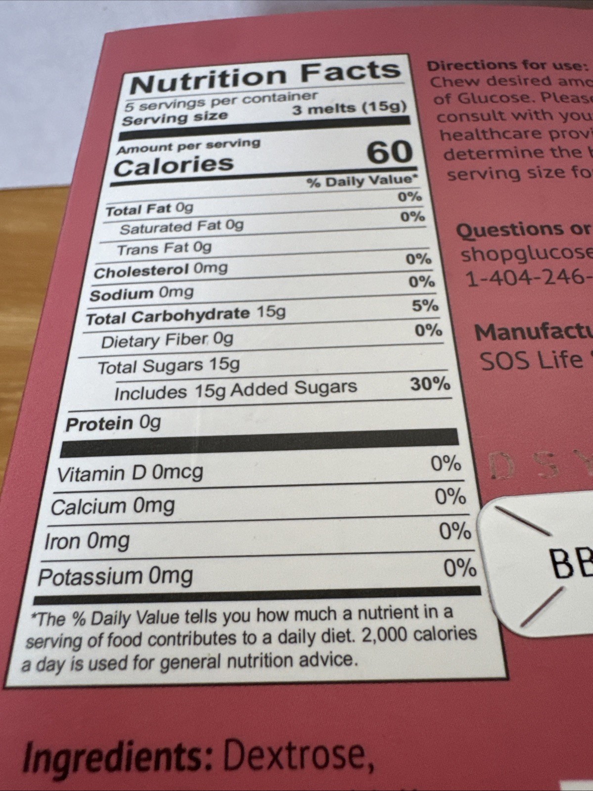 Glucose SOS Glucose Melts Cherry Pineapple Flavor 5ct Exp. 12/26