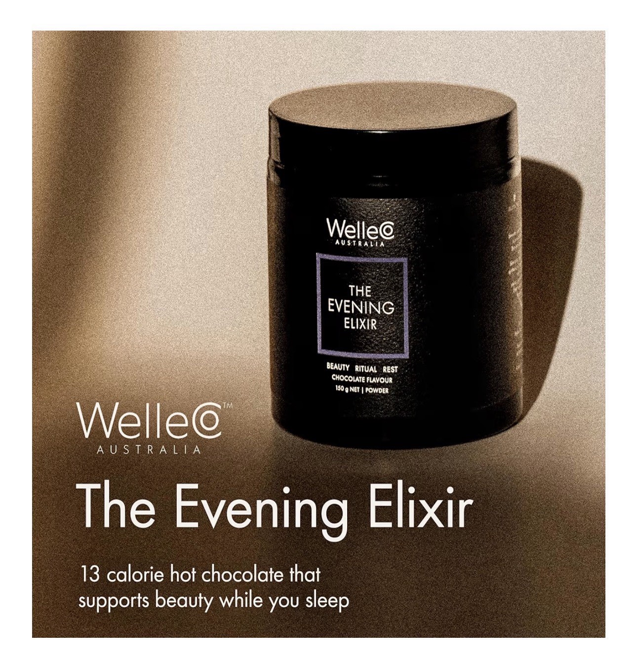 SEALED WelleCo Evening Elixir Chocolate Pwdr 150g Beauty Rest Vegan Gluten Free