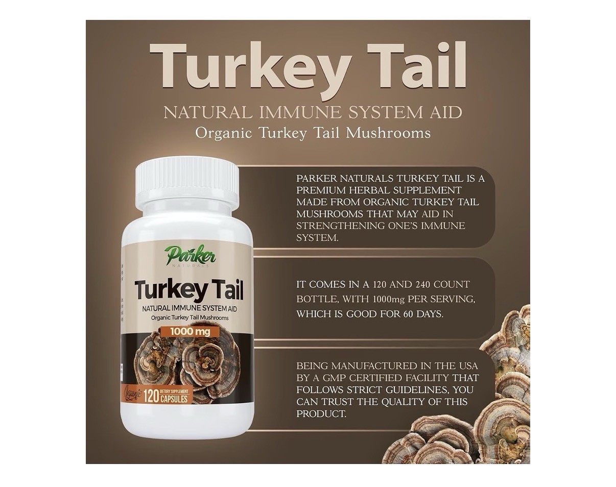 Parker Naturals Turkey Tail Mushroom Organic Supplement Immune System Aid 120Cap