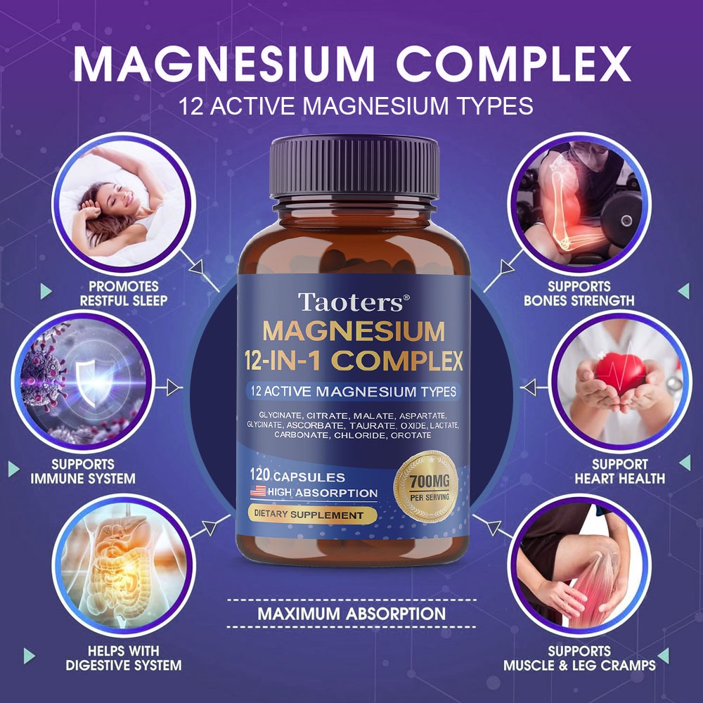 Magnesium 12 In 1 Complex Capsules Support Heart Bone Muscle Health 30-120 Pills