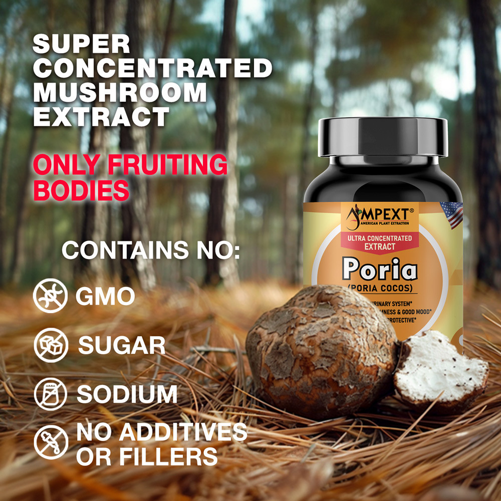 Poria Cocos Extract – Only Fruiting Bodies, Over 30% Beta-Glucans, 90 c