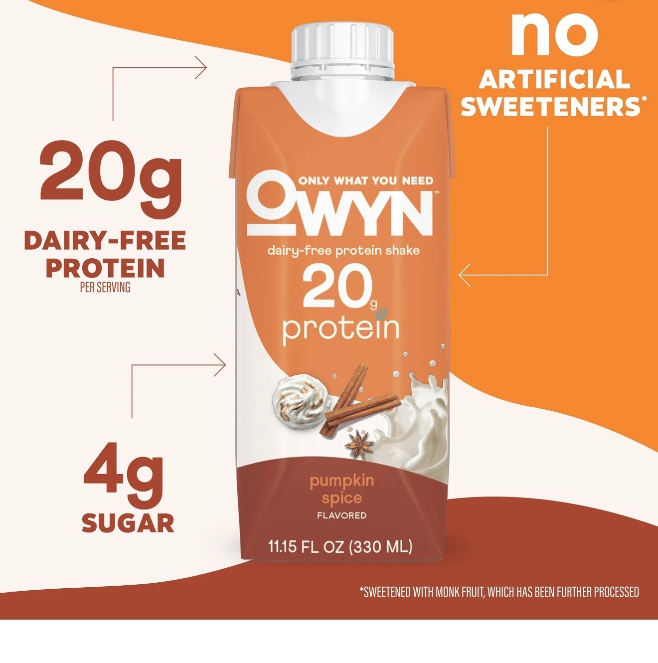 Owyn Plant-Based 20g Protein Shake, Pumpkin Spice, 11.15oz, 4 count