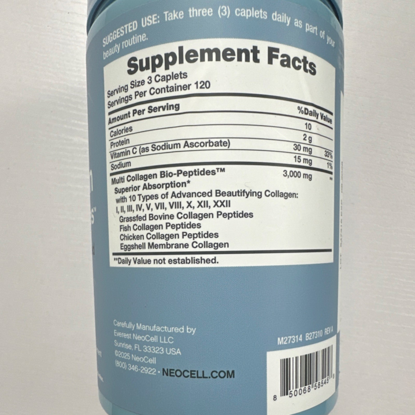 NeoCell Multi Collagen Bio-Peptides Caplets 360ct 3000mg Exp 08/2028