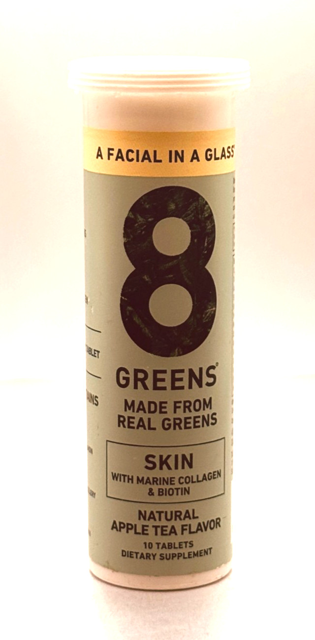 NIB 8 Greens Skin Supplement, Apple Tea Flavor, 10 Tablets