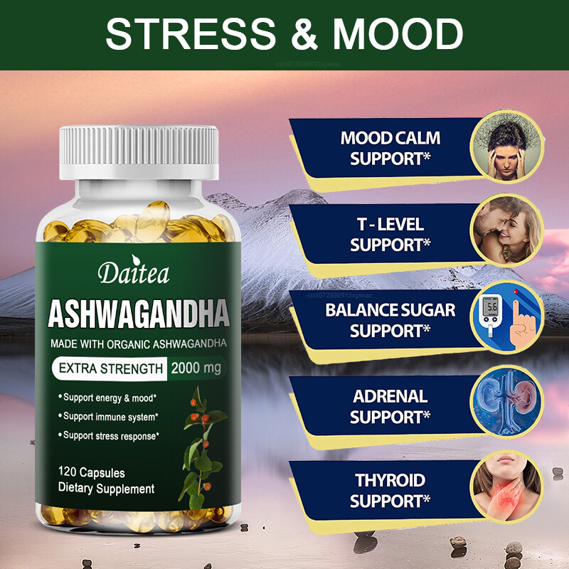 Organic Ashwagandha Capsules 2000mg with Black Pepper Root Powder