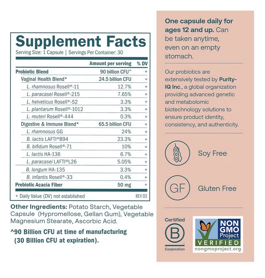 True Grace One Daily Women’s Probiotic Vaginal Digestive Immune Health 30Capsule