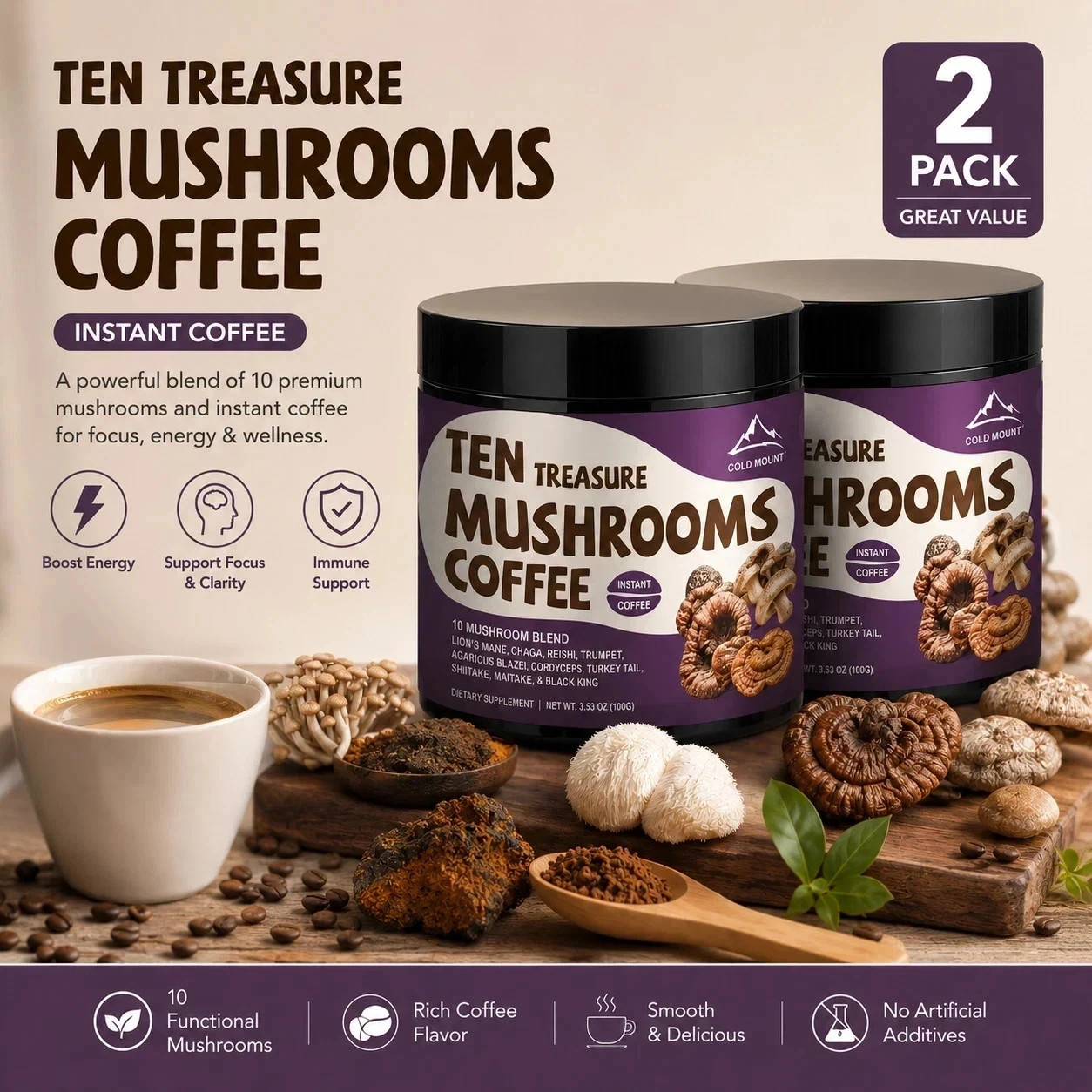 2 Pack Organic Mushroom Coffee 396g Each | Authentic USA | Free Shipping