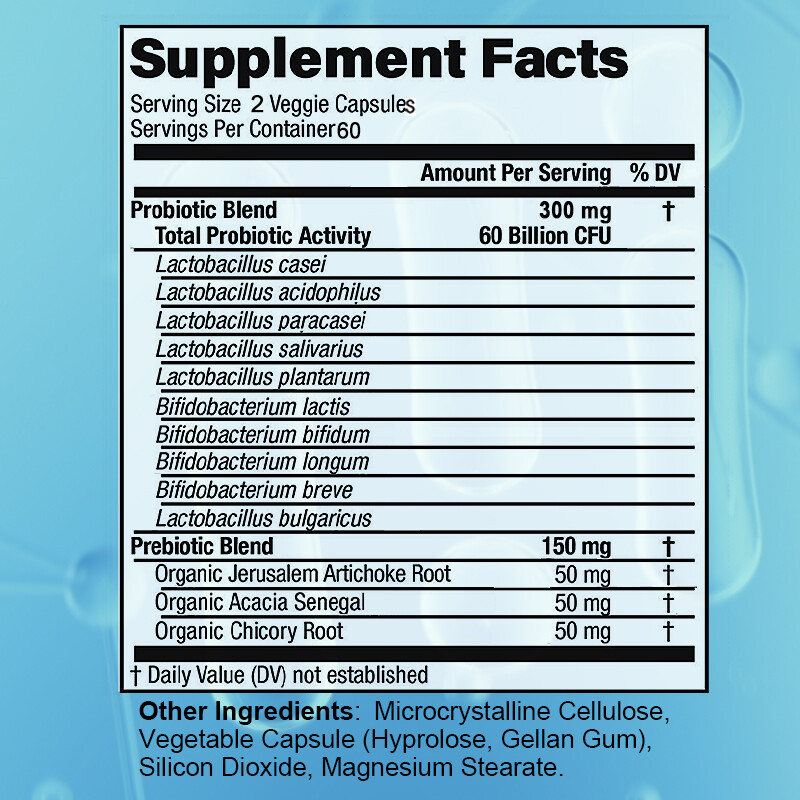 Probiotic & Prebiotic 60 Billion CFU Potency Immune Health 30 To 120 Capsules
