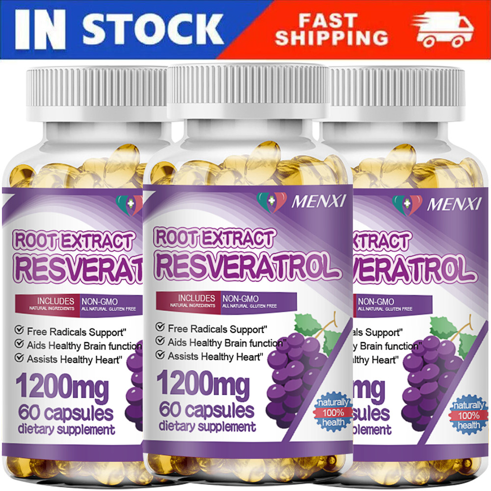 3PACKS Resveratrol Capsules Anti-Aging Antioxidants, Brain Support, Radiant Skin