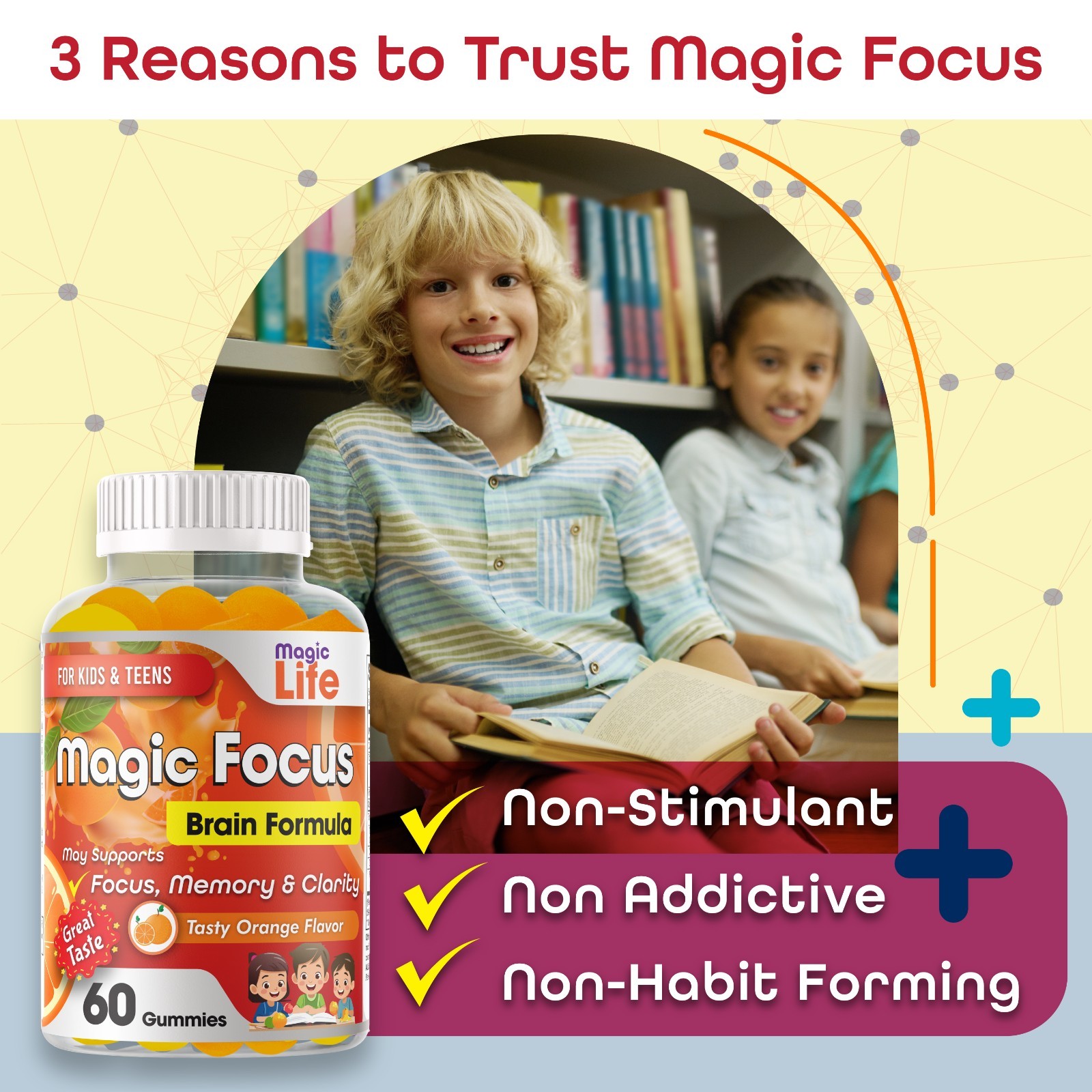 Kids Focus Gummies Brain Memory & Attention Support Vitamins for Kids & Teens