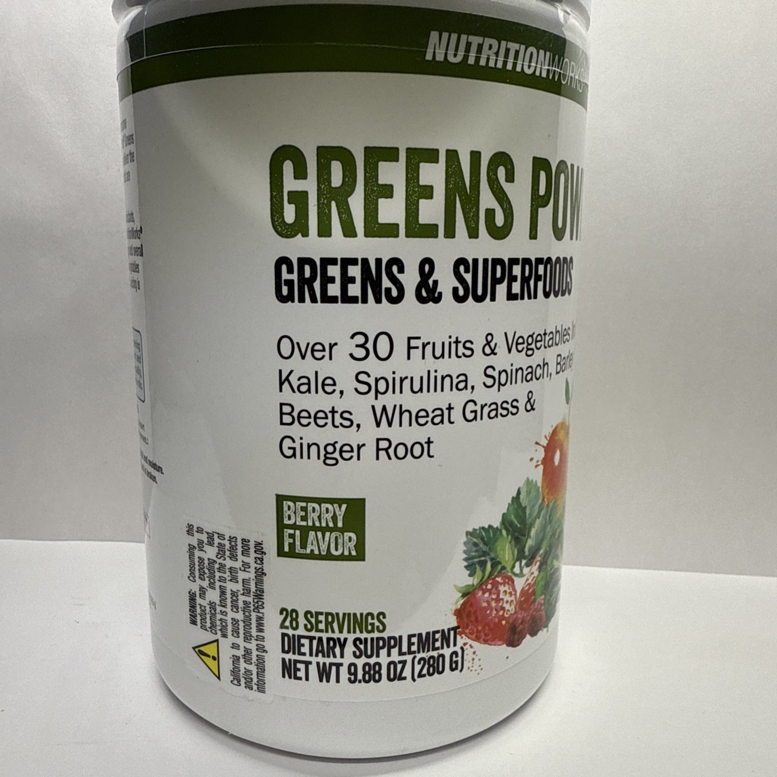NUTRITION WORKS Greens Superfood Powder Drink Mix 9.88oz Berry Flavor Sugar Free