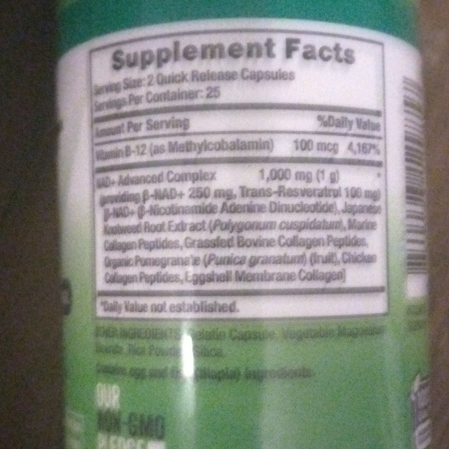Advanced NAD+ Complex 1000 mg Quick Release Capsules, 50 Count
