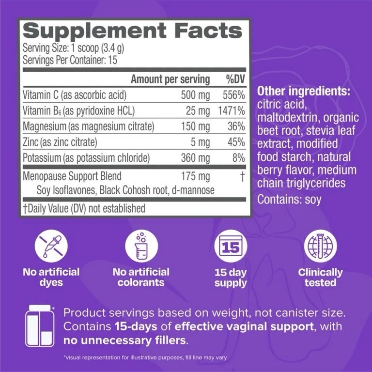 Cystex Menopause Wellness Powder Drink Mix | Berry Flavor | 1.8 Oz