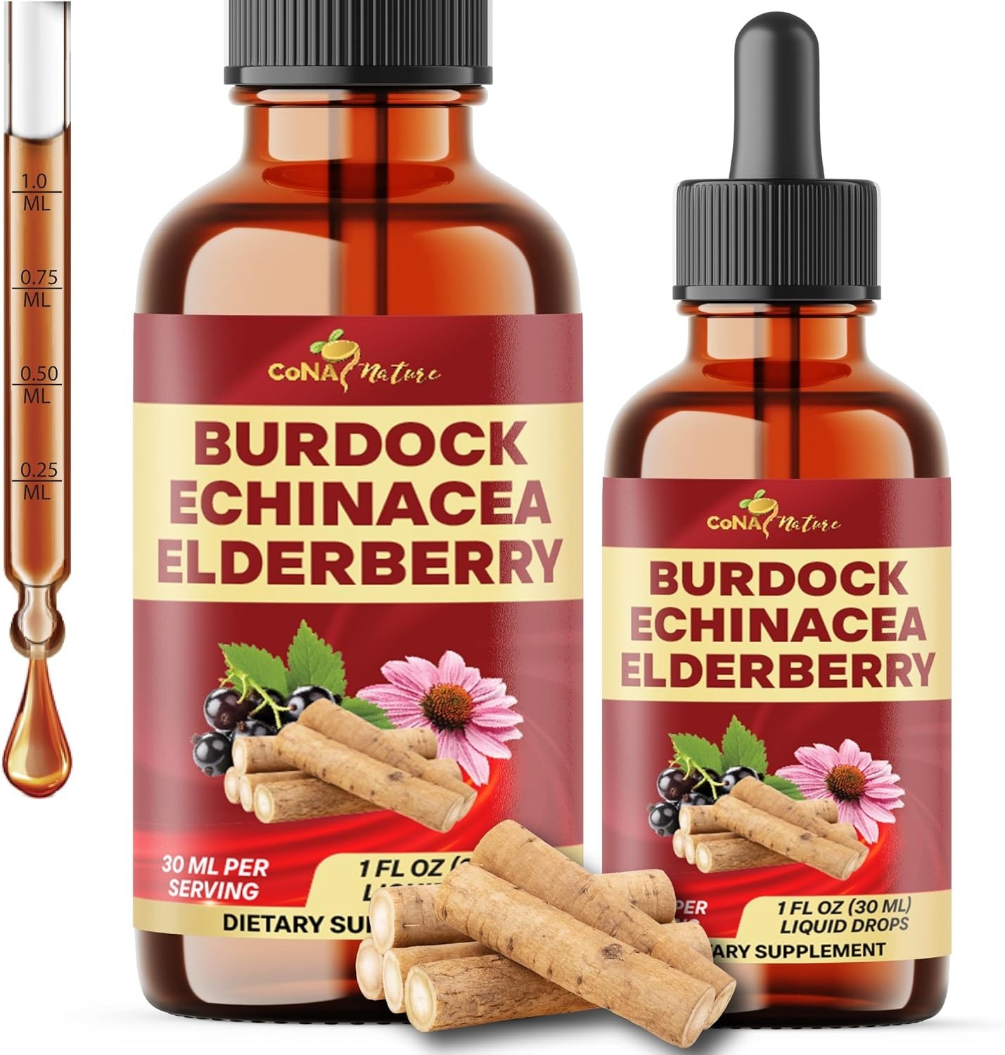 Cona Nature 17-in-1 Burdock Root Liquid Drops w/ Elderberry, Immune Support