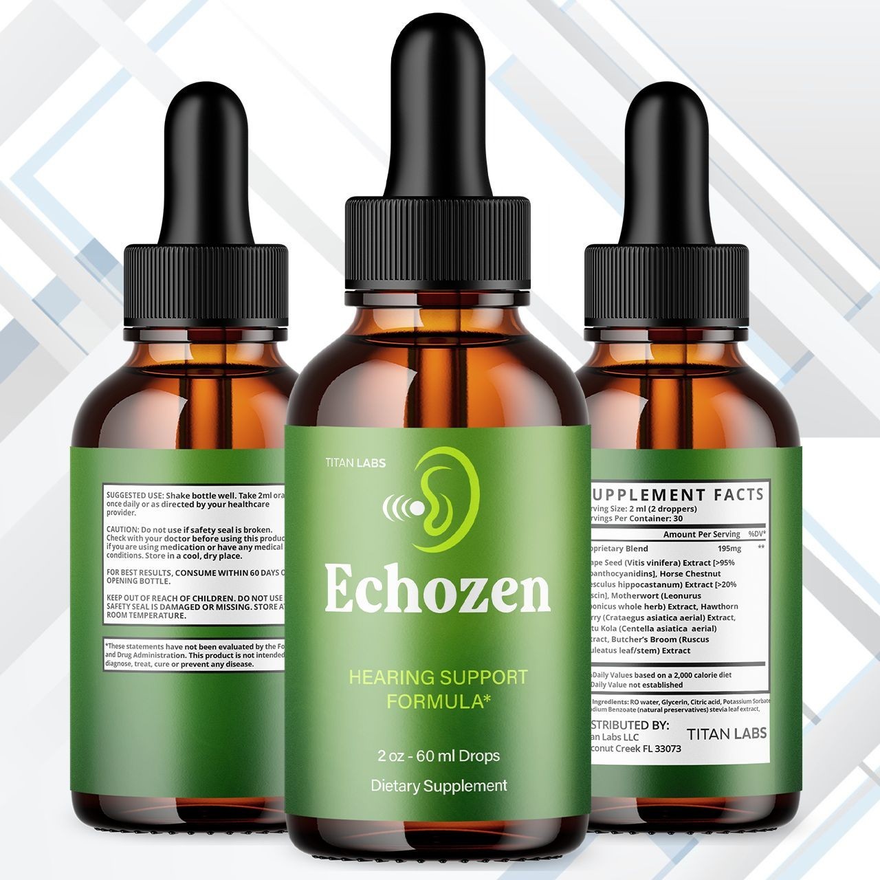 (3 Pack) Echozen Ear Health Support Drops Natural Echo Zen Vitamin 90 Servings