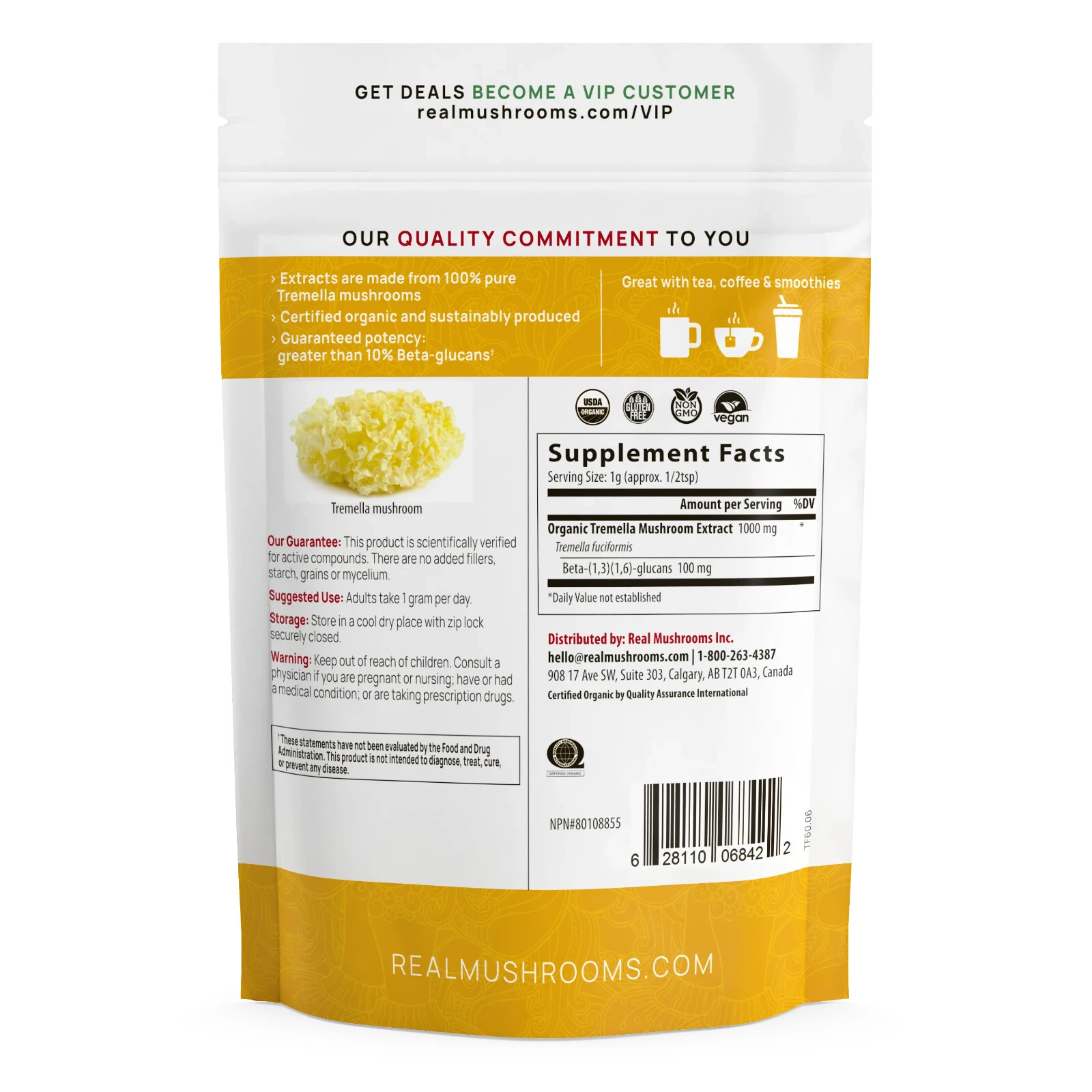 Real Mushrooms Tremella for Pets Bulk Powder Organic Extracts Non-GMO 60g NEW