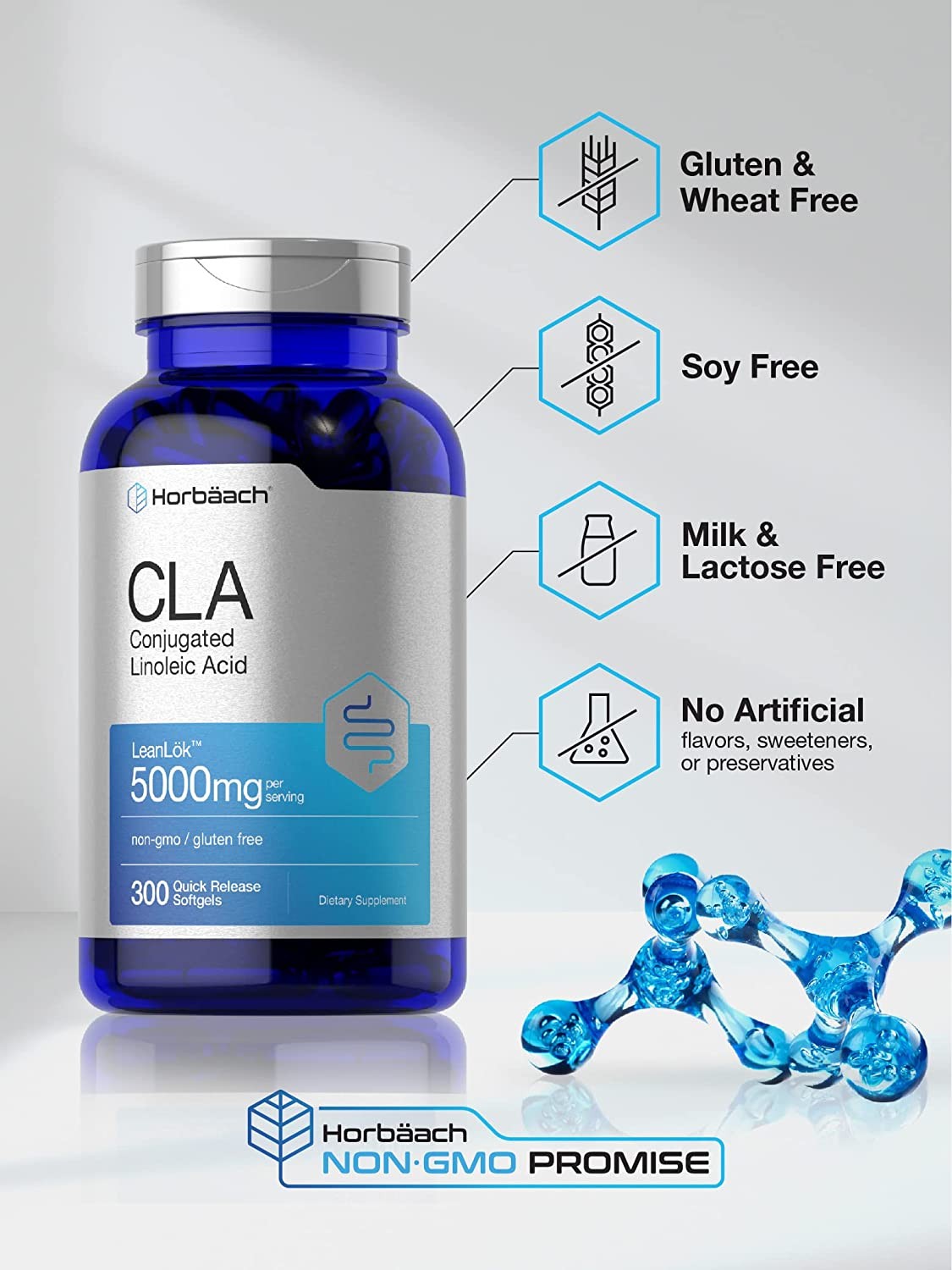 CLA 5000 mg | Maxiumum Potency | 300 Softgel Pills | by Horbaach