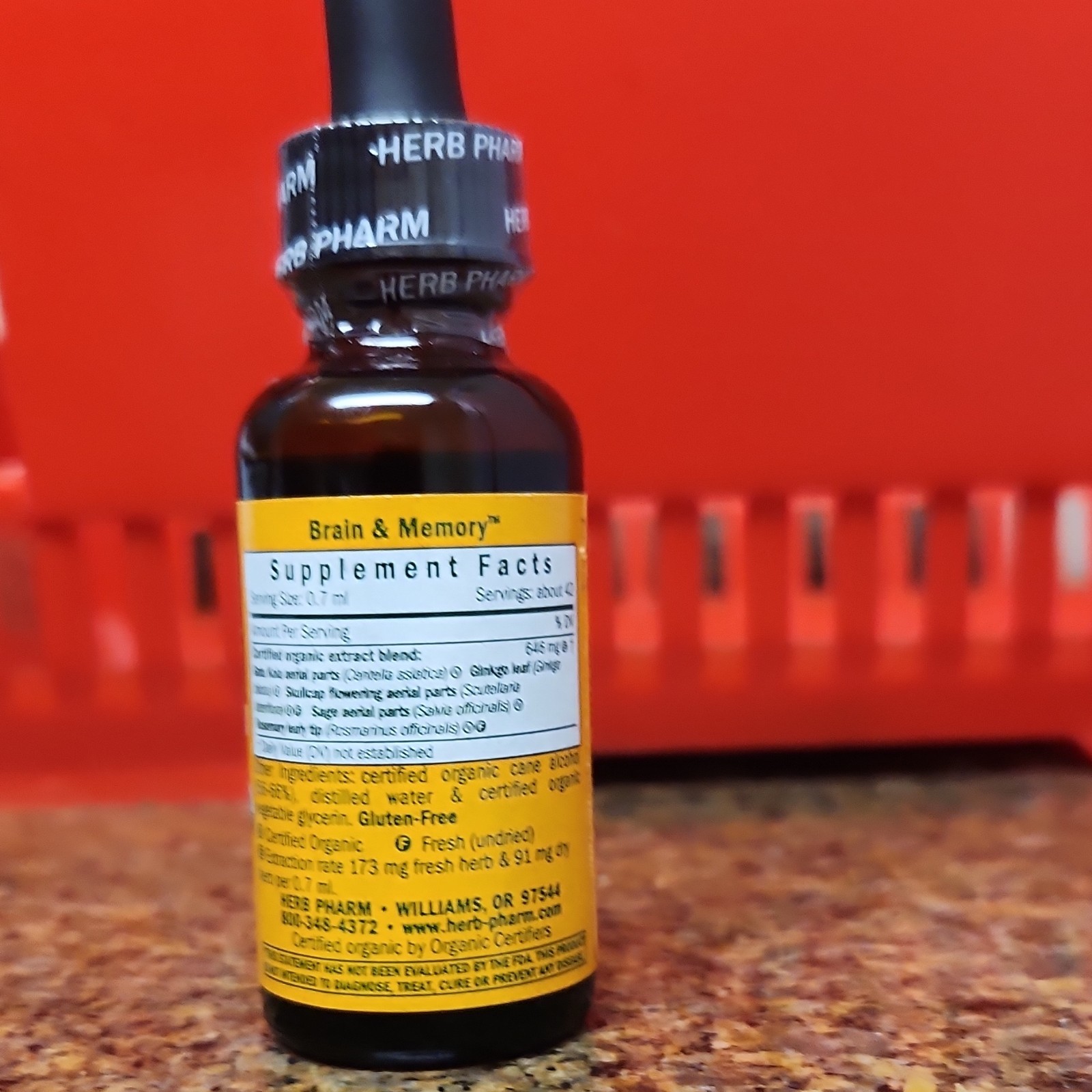 Herb Pharm Brain & Memory Sage + Ginkgo Liquid Drops Organic Gluten-Free 0.5 oz