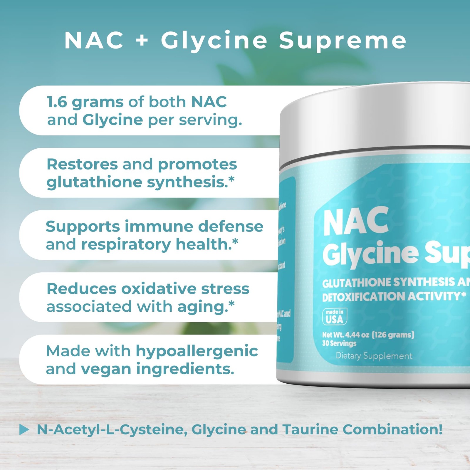 MYOXCIENCE NAC Glycine Supreme | N-Acetyl-L-Cysteine, 4.44 Ounce (Pack of 1)