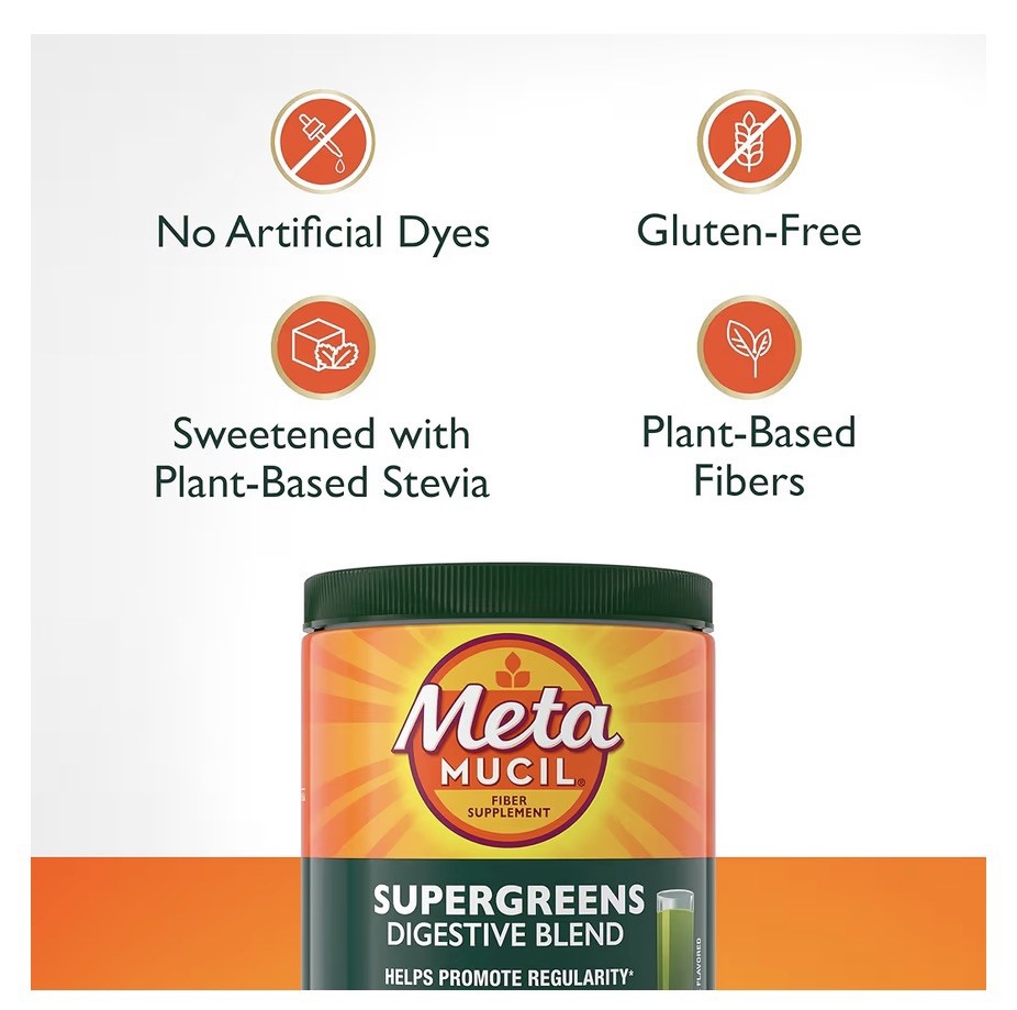 Metamucil Super Greens Digestive Blend Powder Fiber Kiwi Apple 5.5 Oz NEW 3 Pack