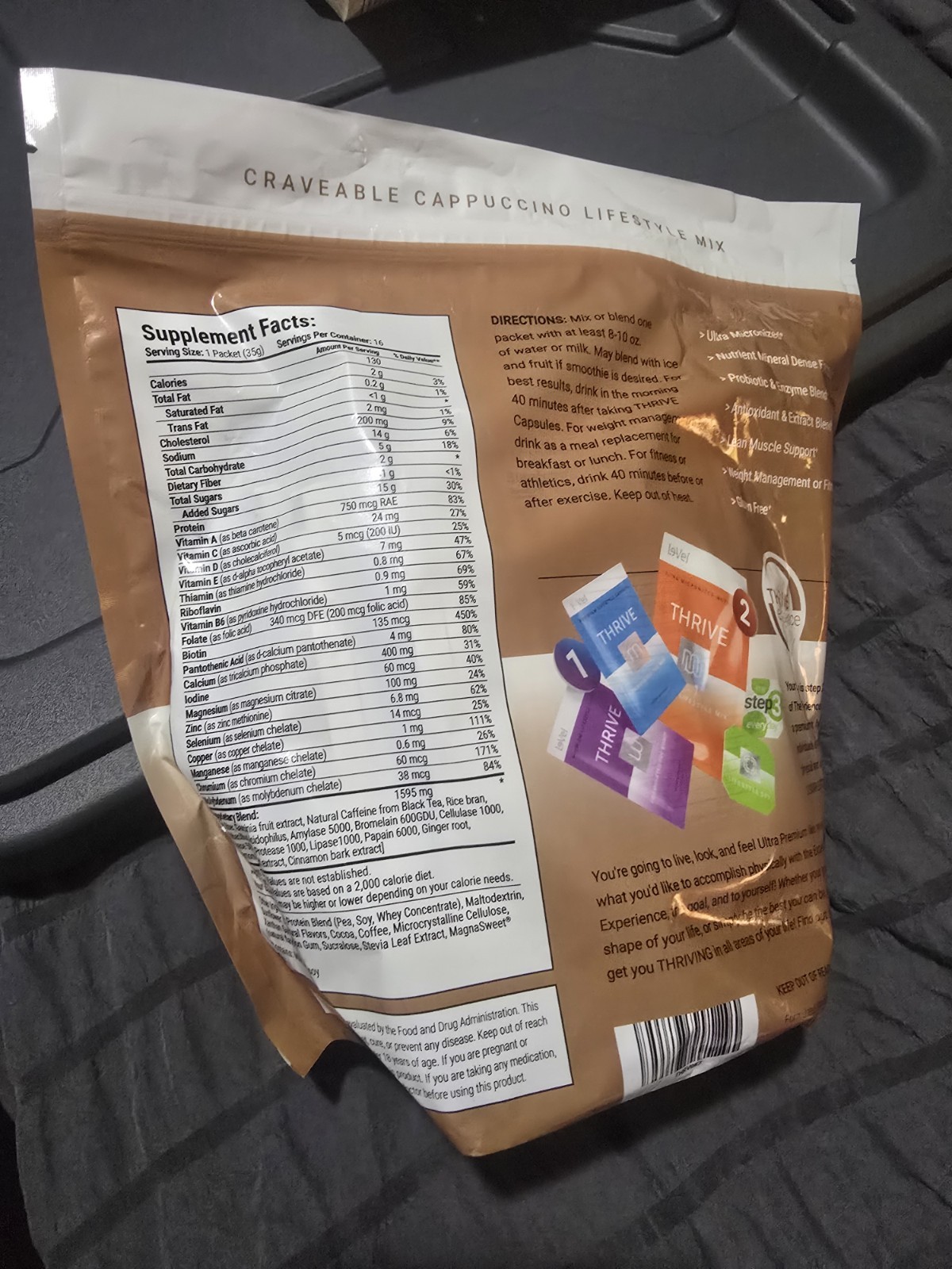 Le-Vel THRIVE Cappuccino Micronized Lifestyle Mix Powder Weight Mgmt, 16 Packets