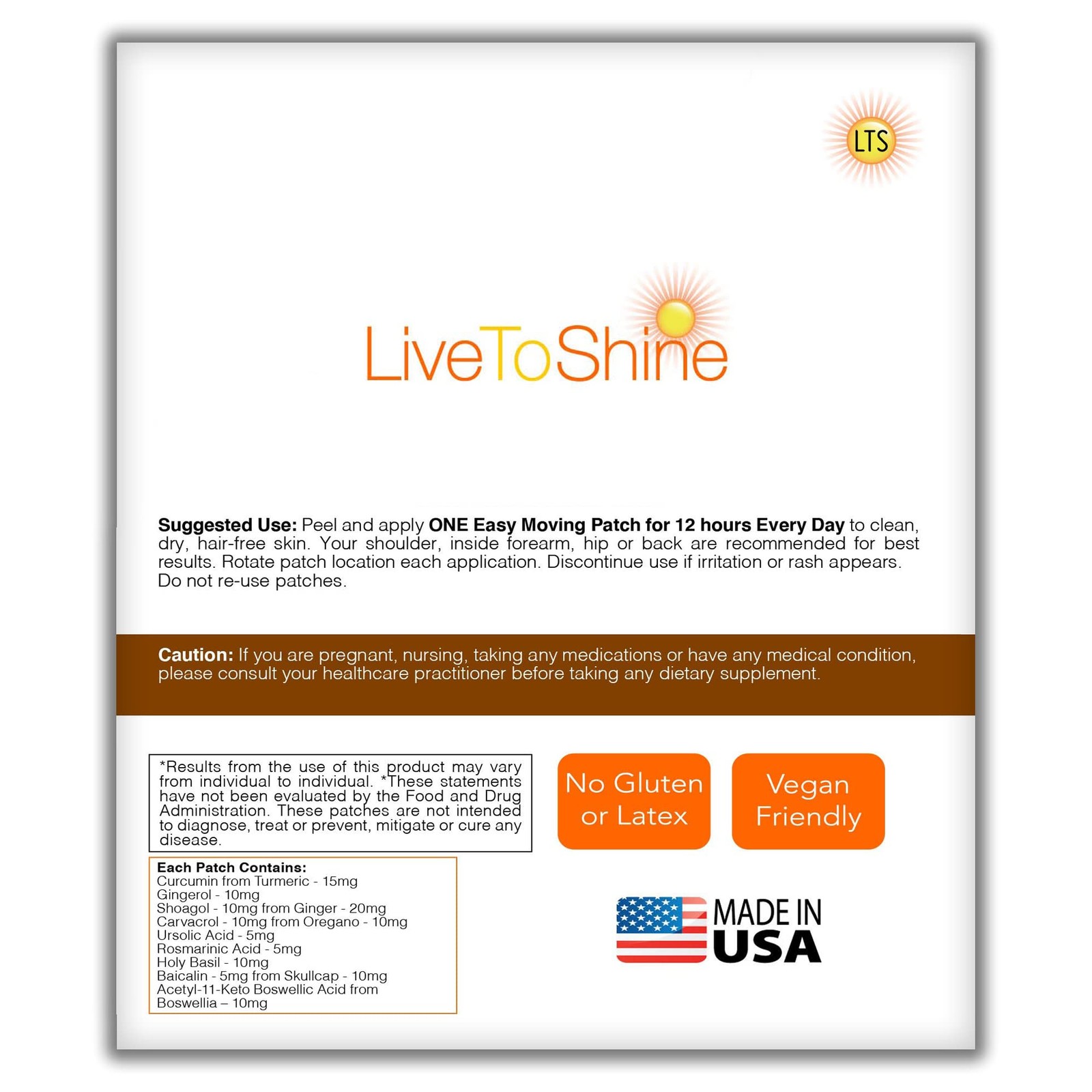 Live To Shine Turmeric Curcumin Topical Patches with 1 Count (Pack of 30)
