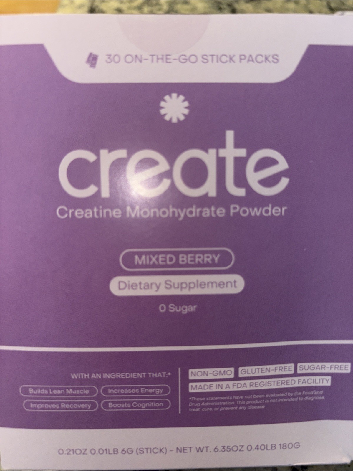Creapure “Create” Mixed Berry 30 On-the-go Packets Creatine Monohydrate Sticks