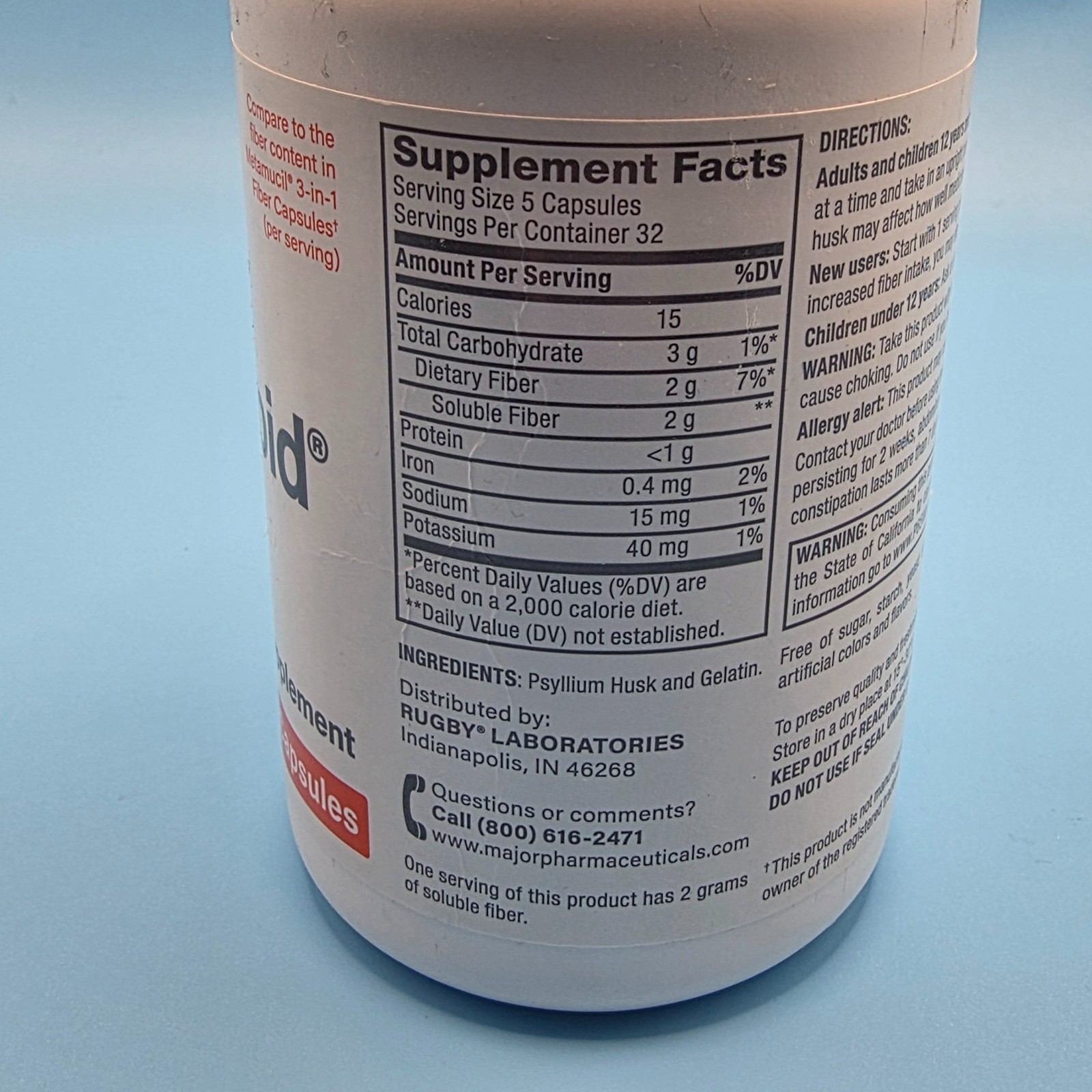 Rugby Reguloid Fiber Supplement – 160 count bottle of capsules – psyllium husk