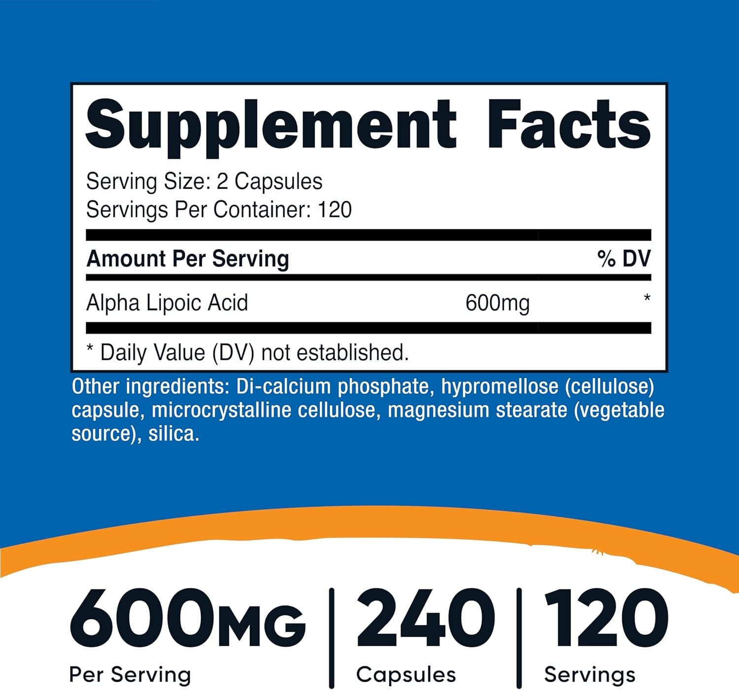 Alpha Lipoic Acid 600mg 240 Capsules Gluten Free Vegetarian
