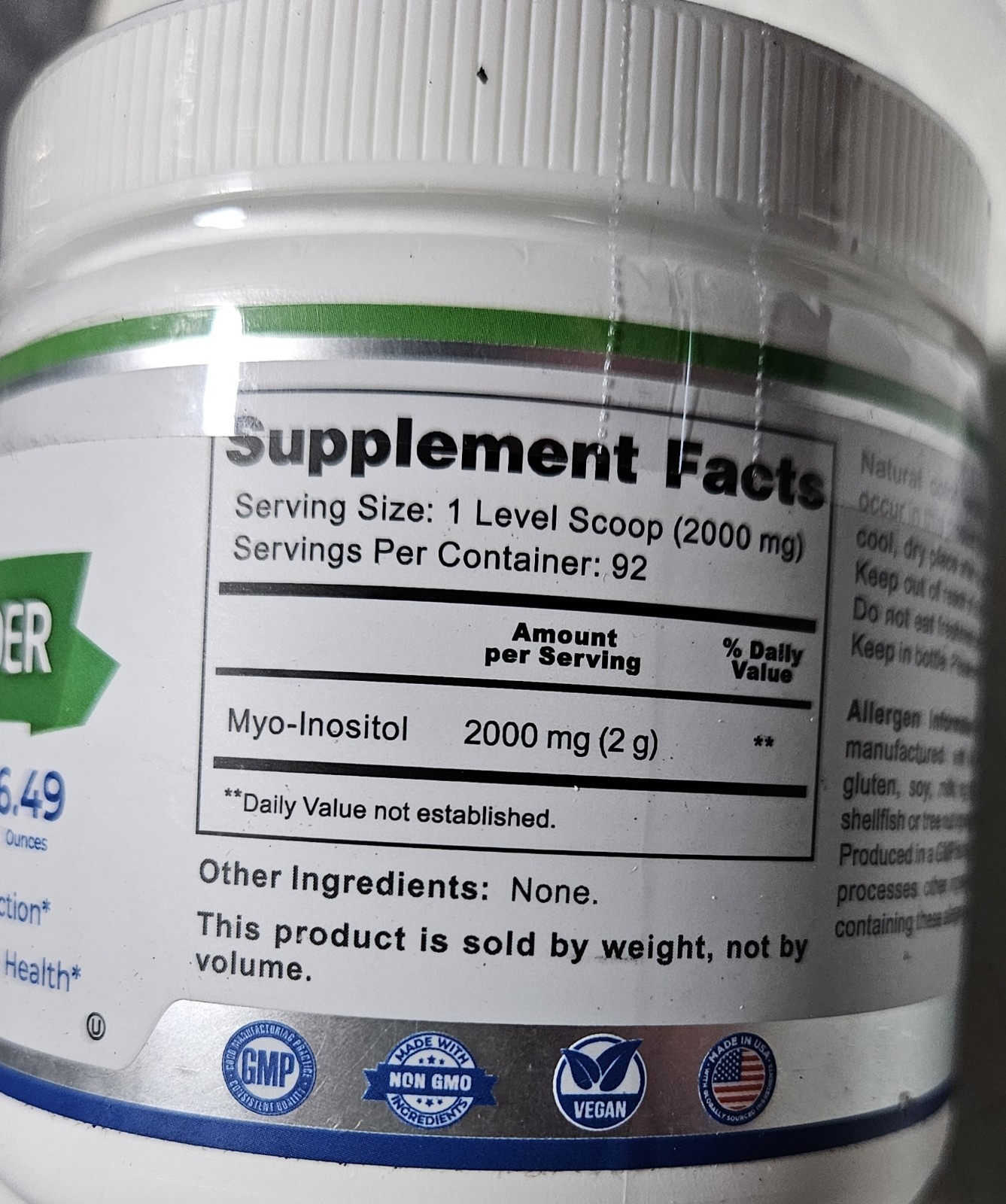 Myo-Inositol 2000mg Ovarian Support Unflavored Powder Dietary Supplement 6.5 oz