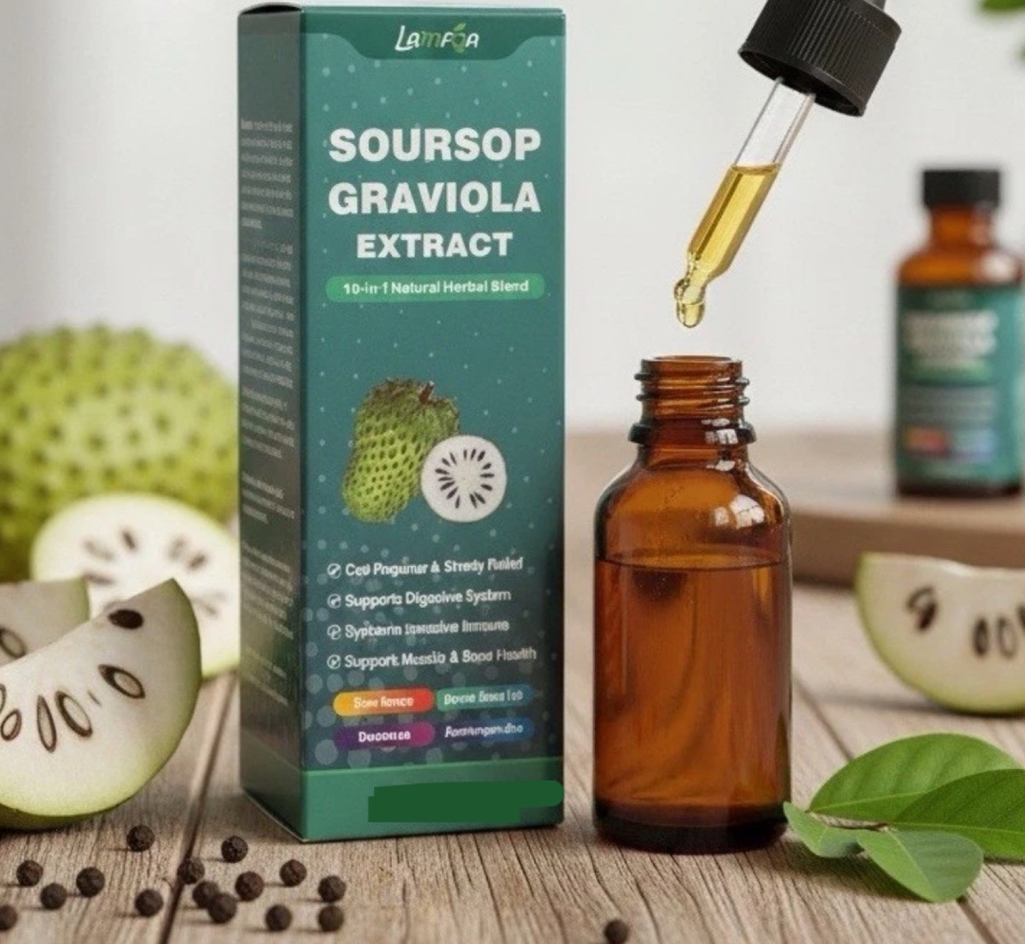 Lamfoa Soursop Graviola Extract Liquid Supplement 60ml Sea Moss Black Seed Oil
