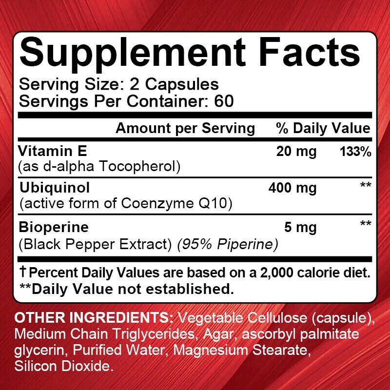 CoQ10 Ubiquinol 400mg Supplement – 30 To 120 Softgels 05/26, NEW