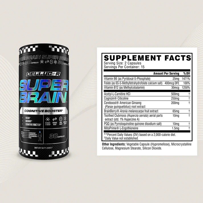 Cellucor Super Brain Cognitive Booster Nootropic Cognizin Brainberry Cereboost