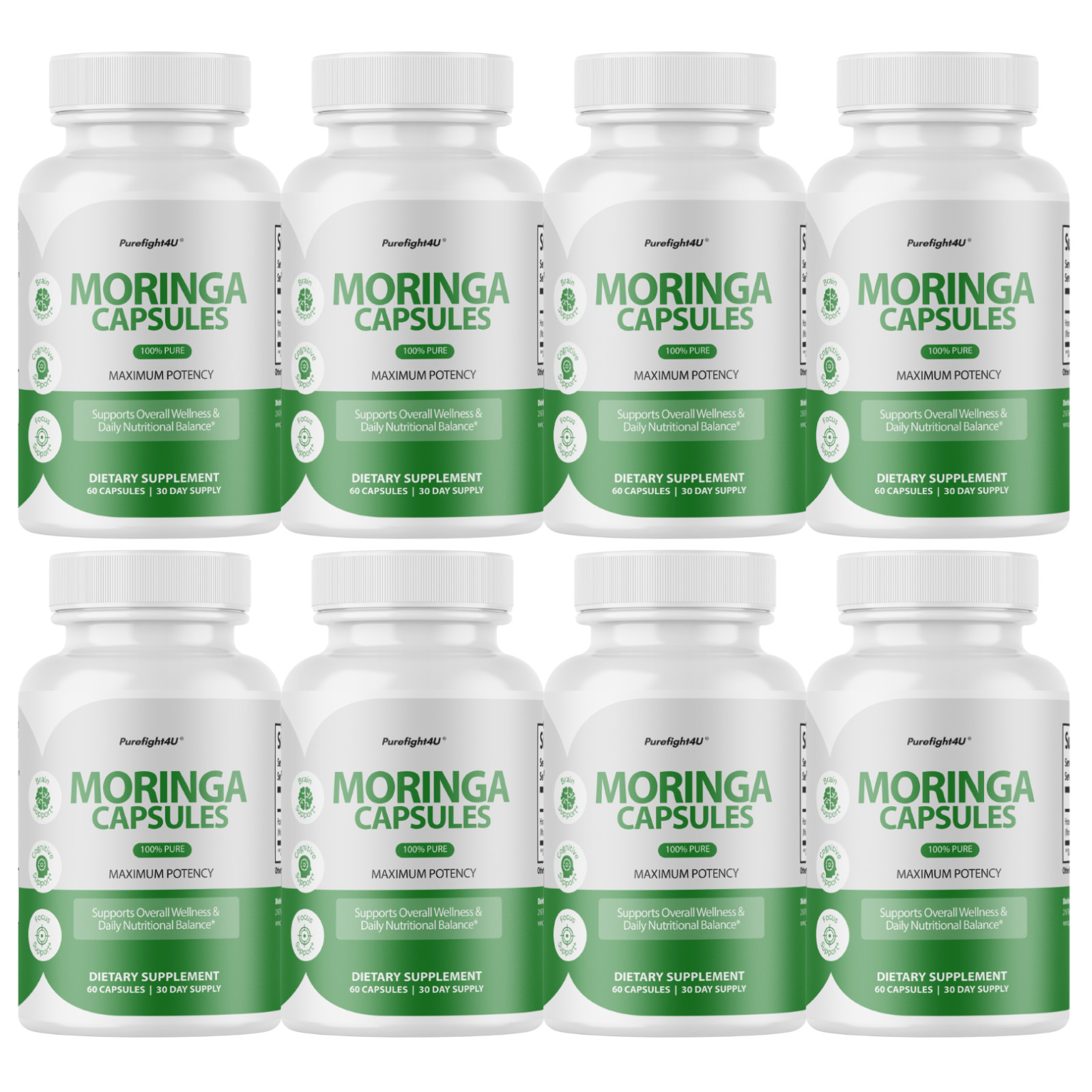 Moringa Capsules 100% Pure, Supports Overall Wellness – Supplement | 8 Bottles