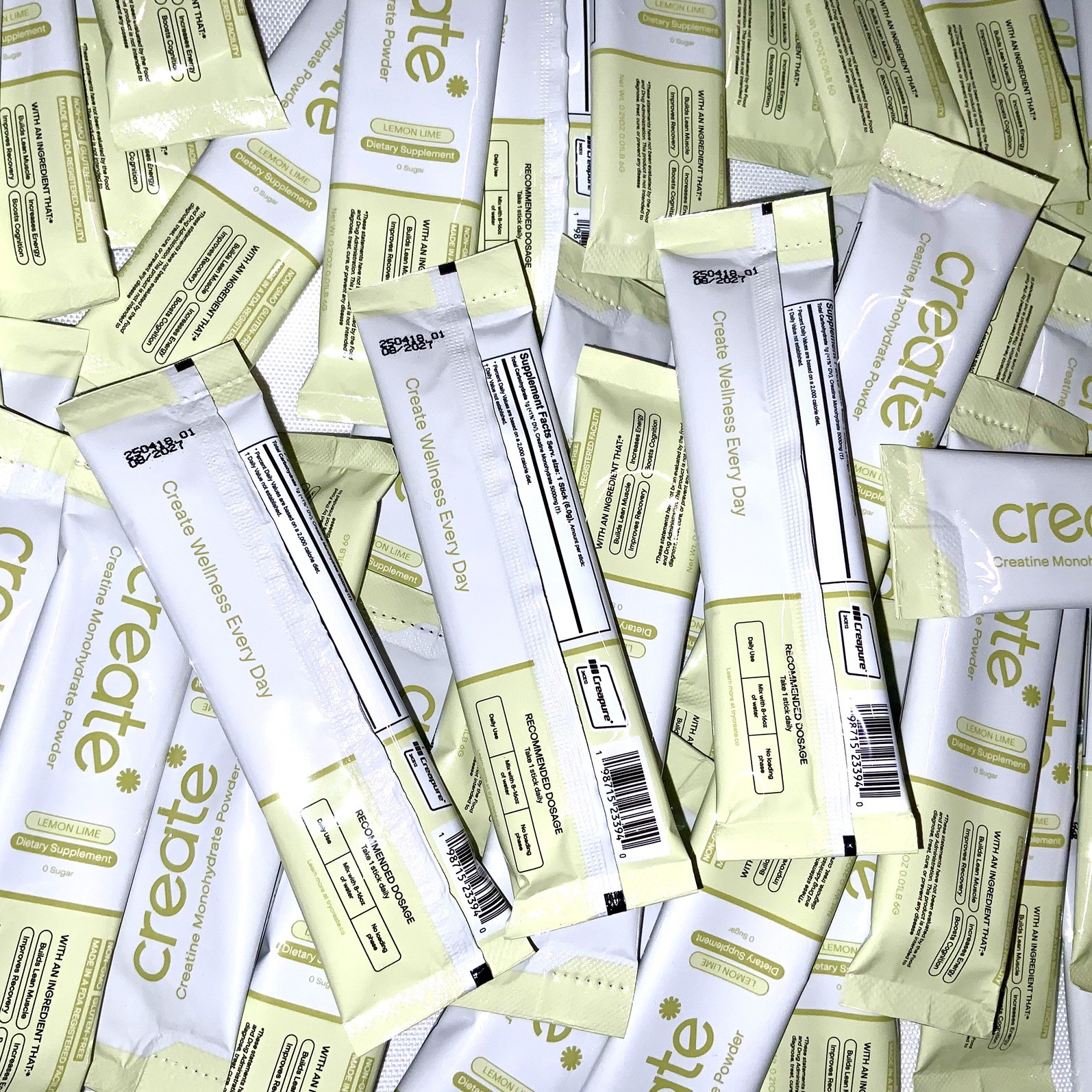 HUGE LOT ( 120 Sticks ) Create Creatine Monohydrate powder Packs Lemon Lime 8/27