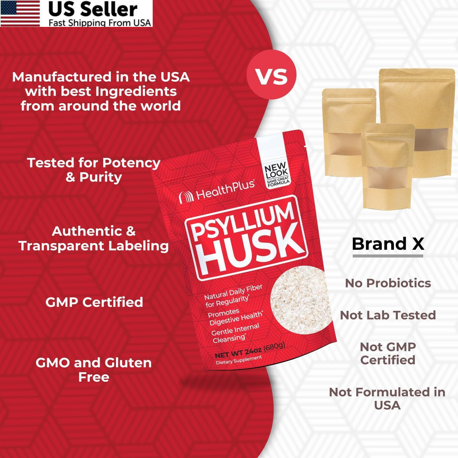 Health Plus, Psyllium Husk, 24 oz, 96 1.5 Pound (Pack of 1), 083502401223