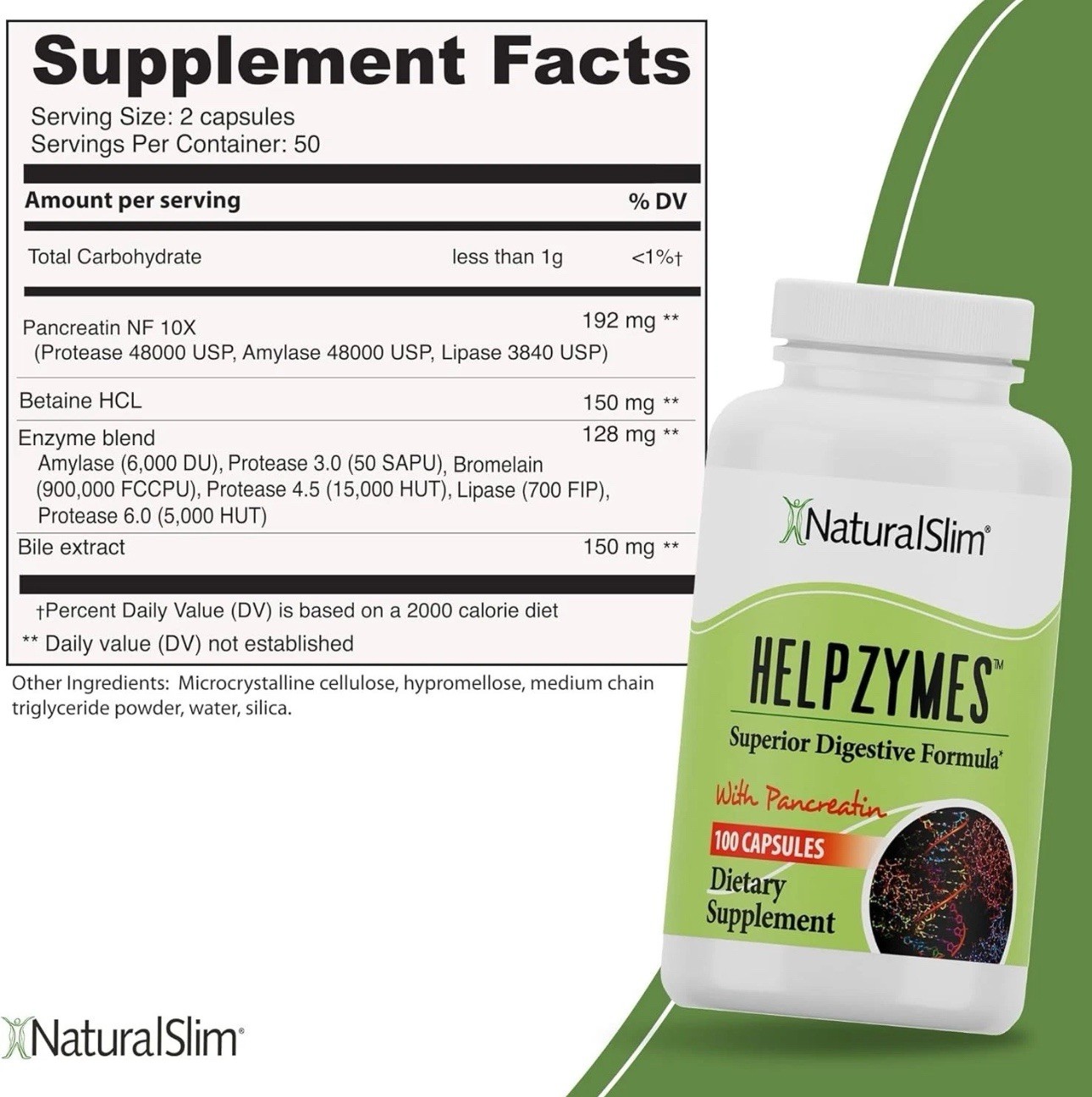 NaturalSlim Helpzymes Superior Digestive Formula – 100 Count Exp 4/27