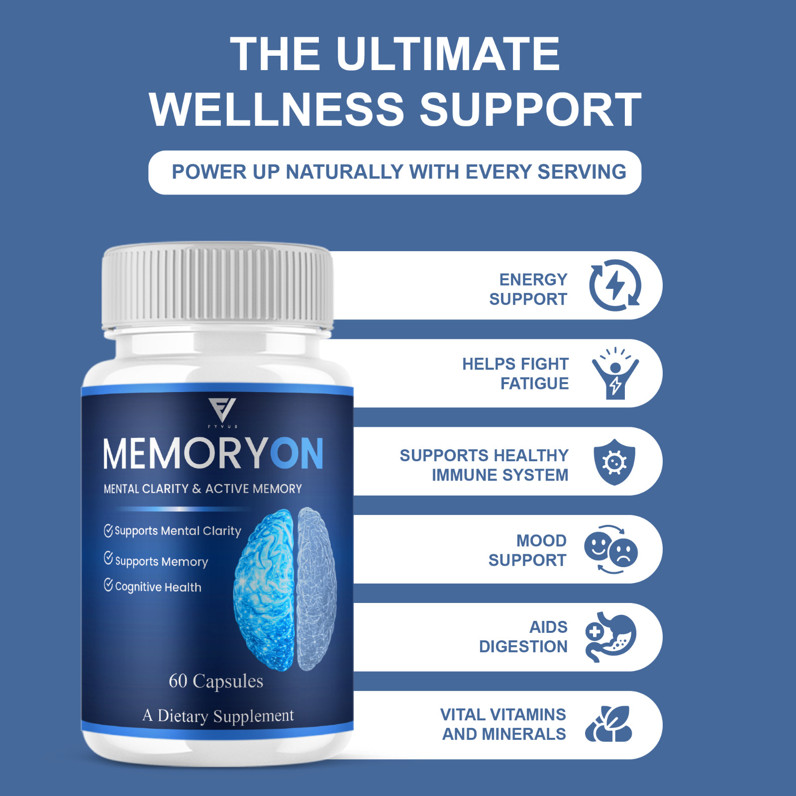 (5 Pack) MemoryOn Brain Supplements, Memory On Premium Nootropic (300 Capsules)