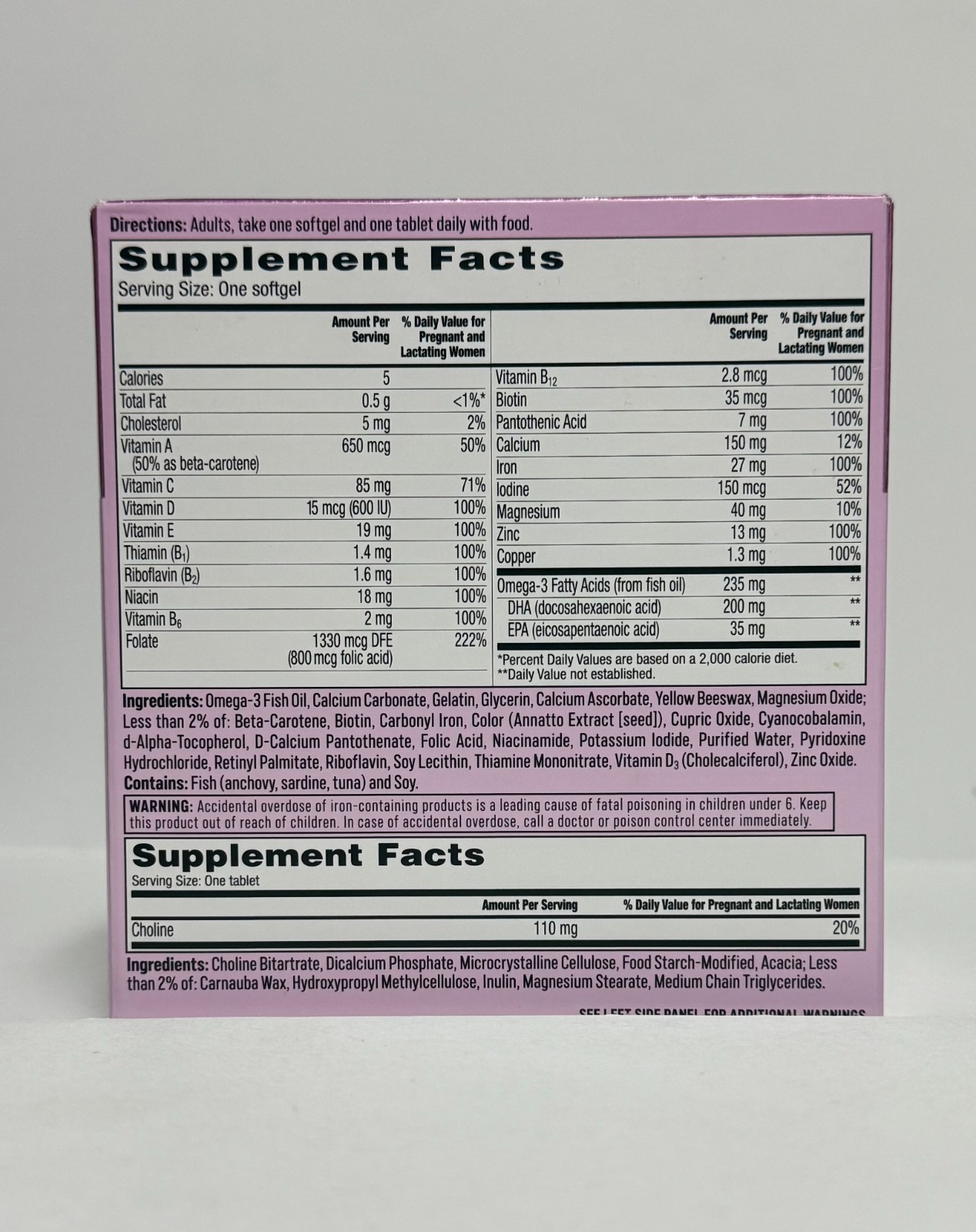 One A Day Advanced Prenatal Multivitamin with Choline 60+60 Count Exp 02/2027