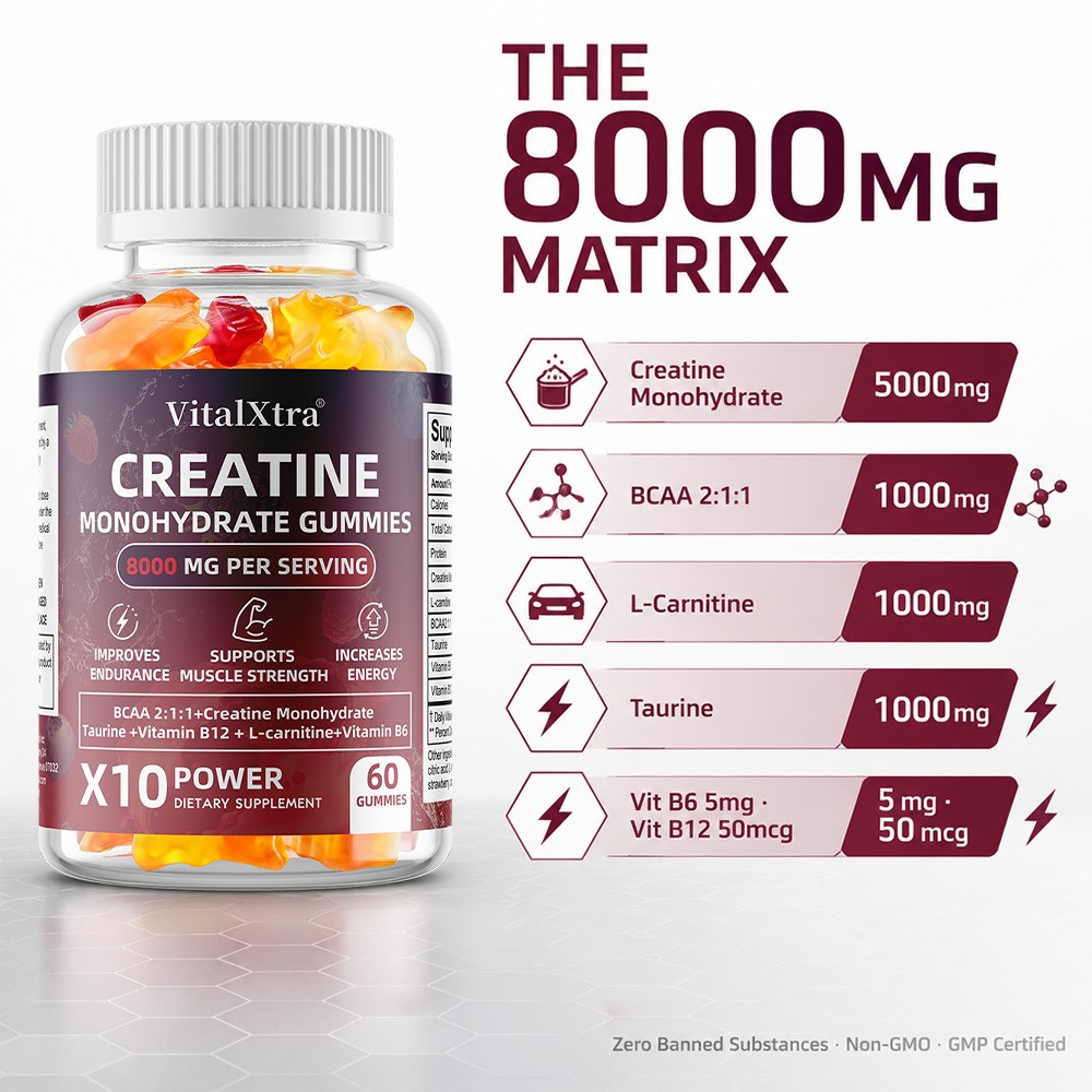Creatine Monohydrate Gummie | 8000mg Power, For Muscle Strength,Endurance&Energy