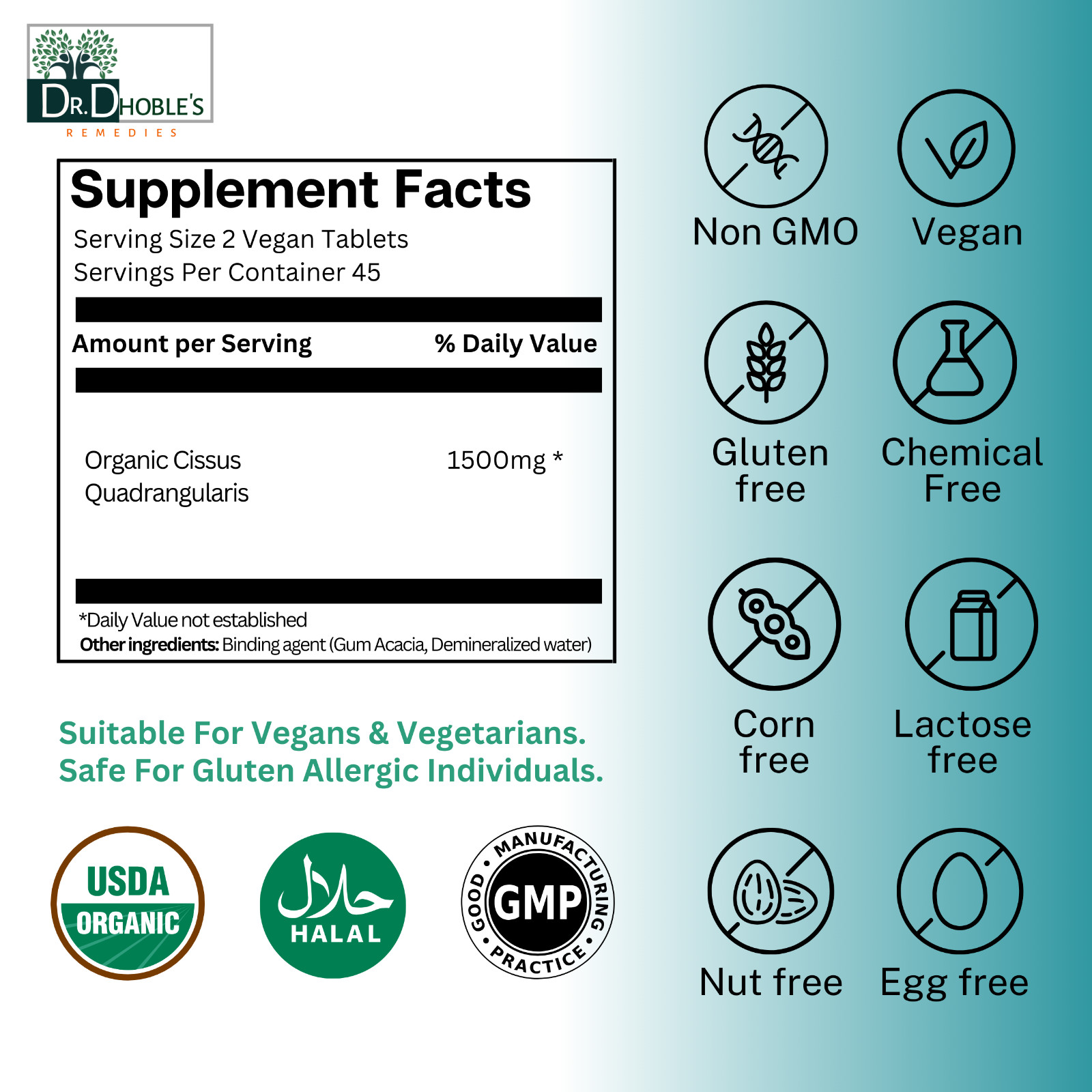 Cissus Quadrangularis • Organic Cissus Powder Supplement •No Extracts 90 Tablets