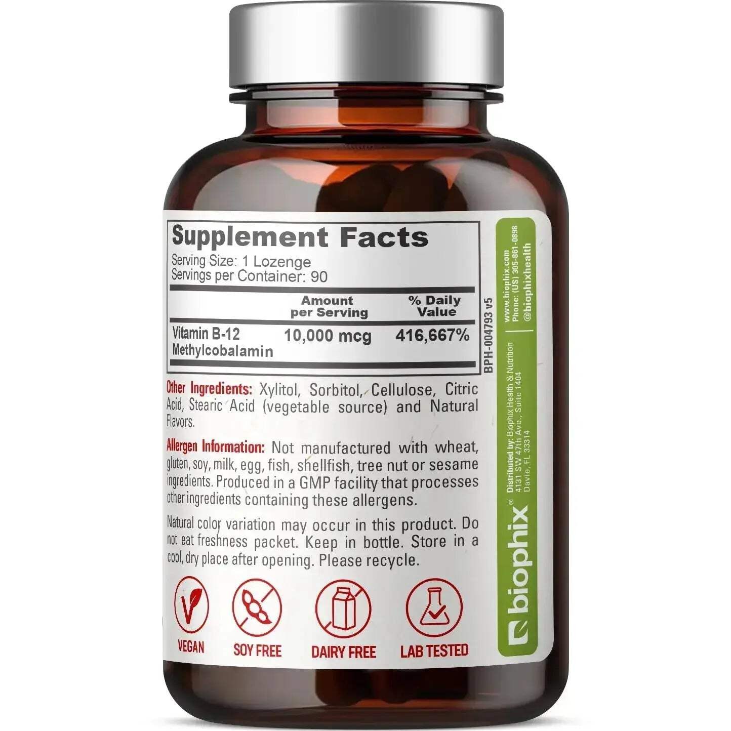 Biophix Methyl B-12 Cherry Flavor 10000 mcg 90 Vegan Lozenges