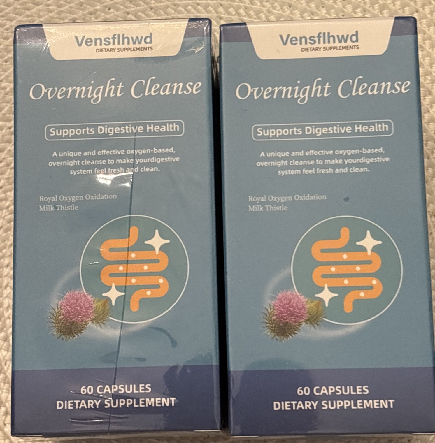 2-Vensflwd Adult Overnight Cleanse Dietary Supplement. 60 Capsules Per Bottle