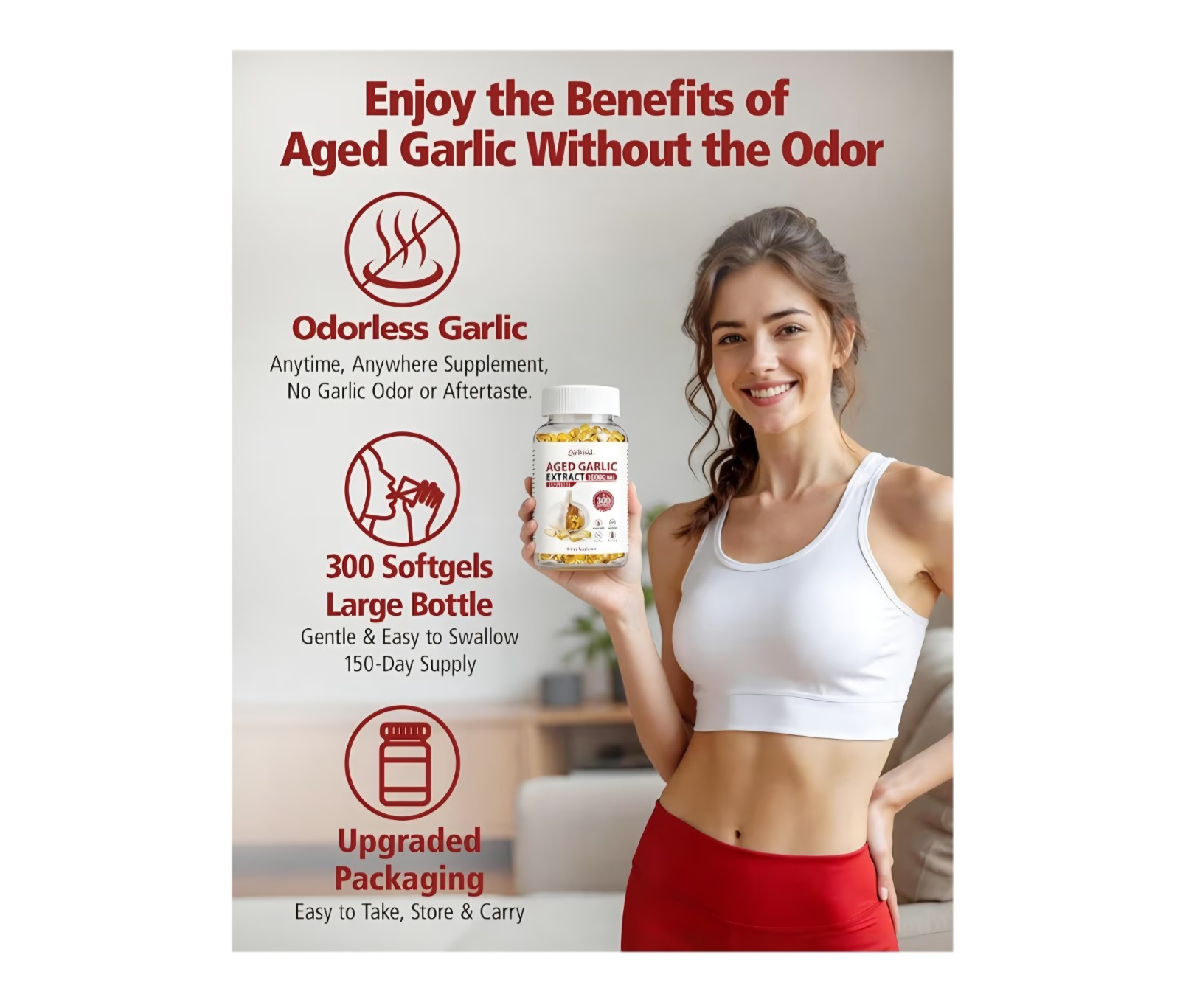 WBS&L Aged Garlic Extract Odorless 500mg Softgels 300 Ct Gluten-Free